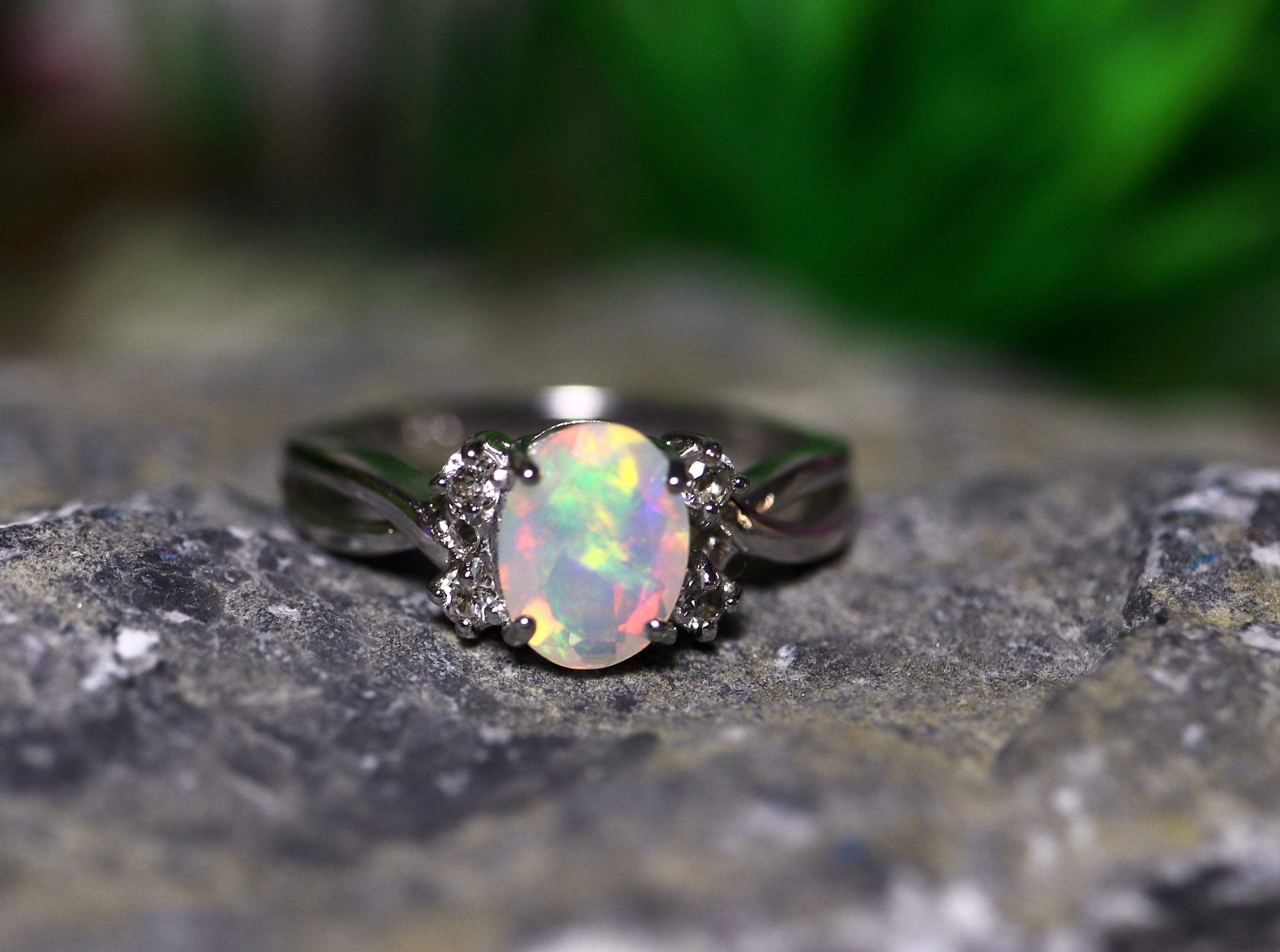 Natural opal ring, fire opal ring, opal engagement ring, rainbow opal ...