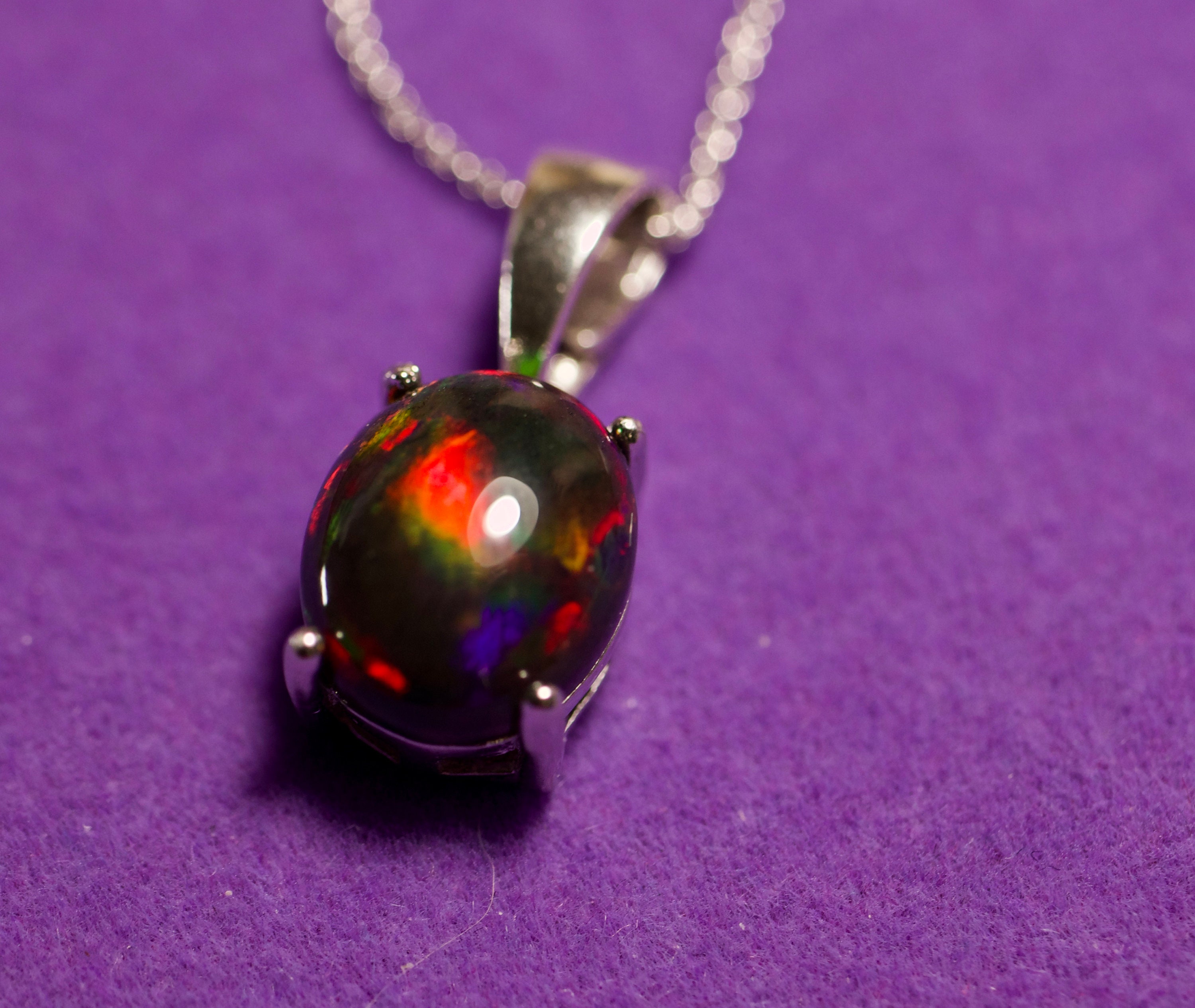 Black opal necklace, fire opal pendant, solid black opal, silver opal ...