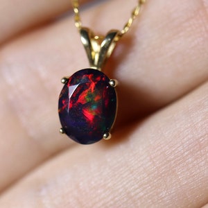 Fire opal necklace, black opal pendant, gold opal jewelry, red black opal, birthday gift, red gemstone, anniversary gift, classic necklace,