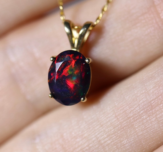 Black opal and diamond pendant with chain - Walsh Bros