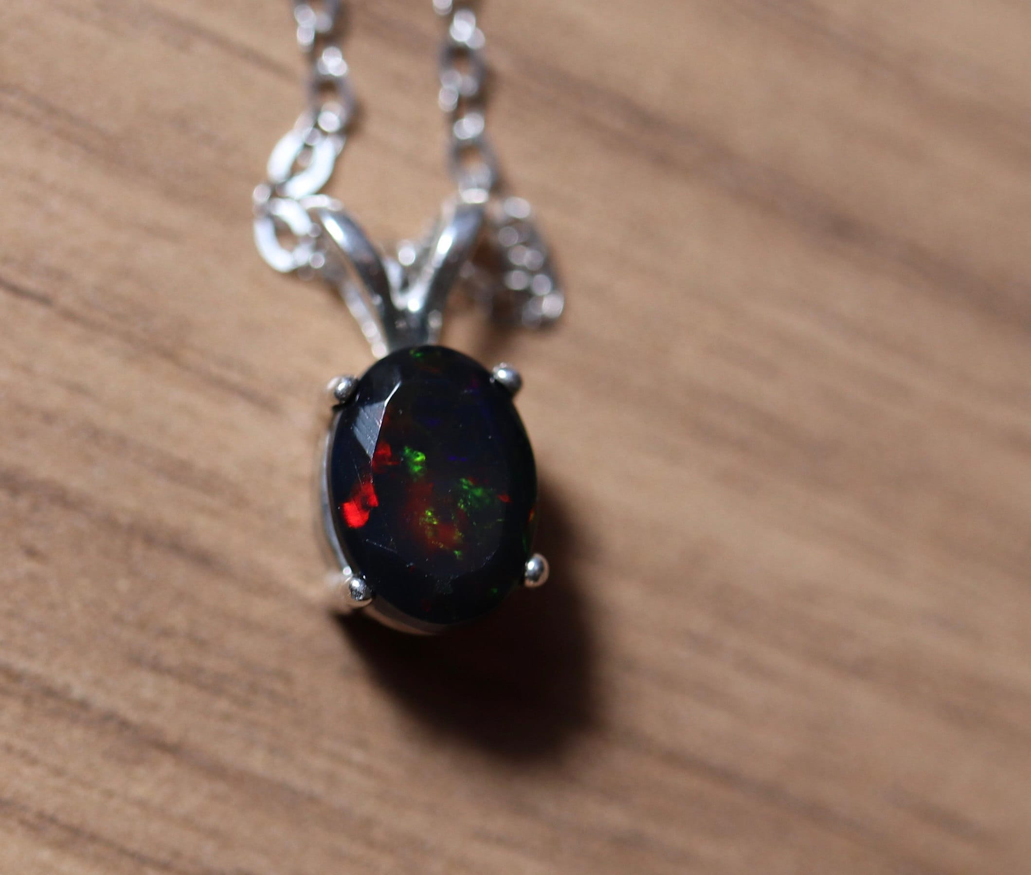 Black opal necklace, genuine black opal, fire opal pendant, pin fire ...