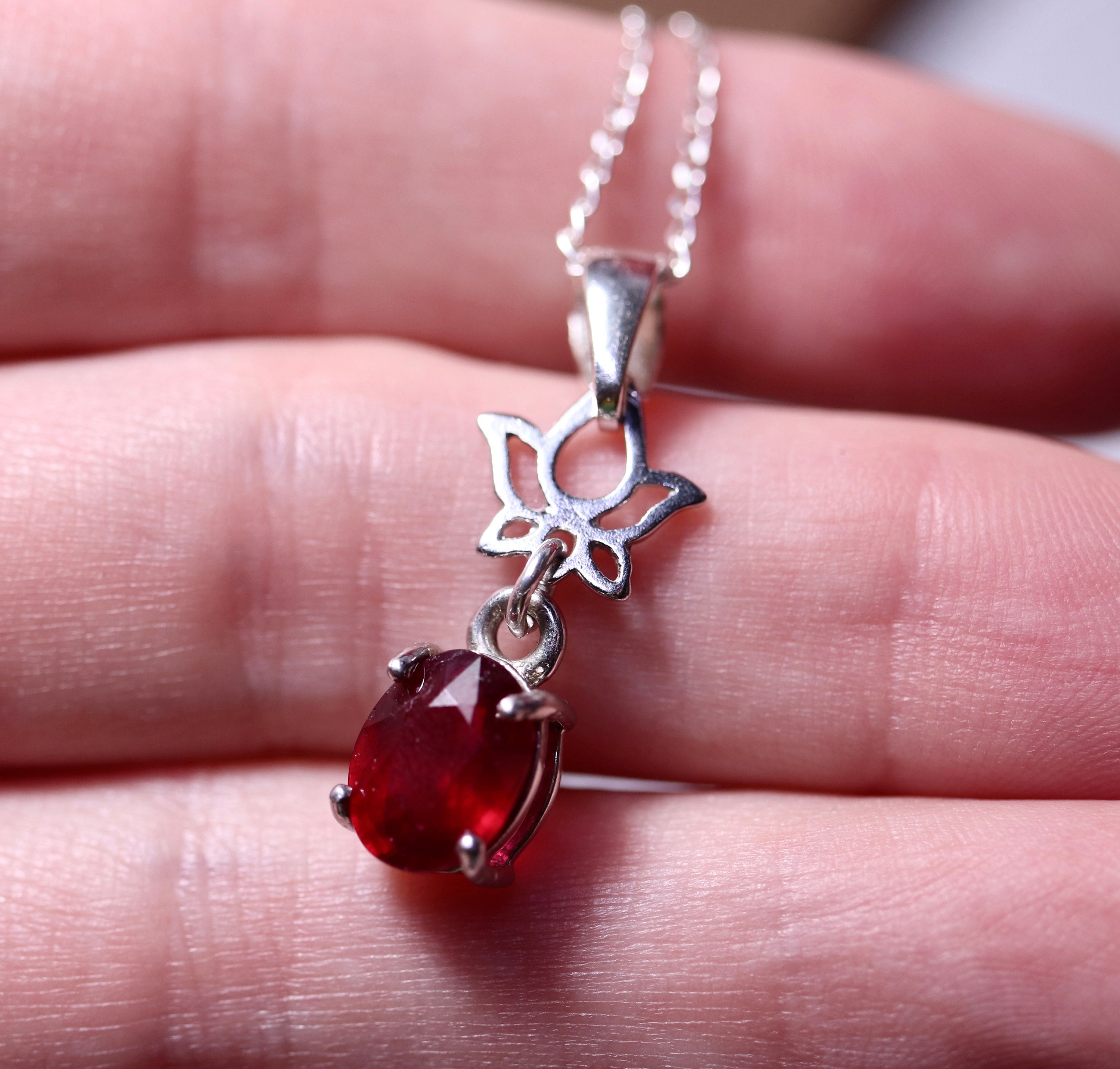 Natural ruby necklace ruby pendant unique necklace silver Etsy