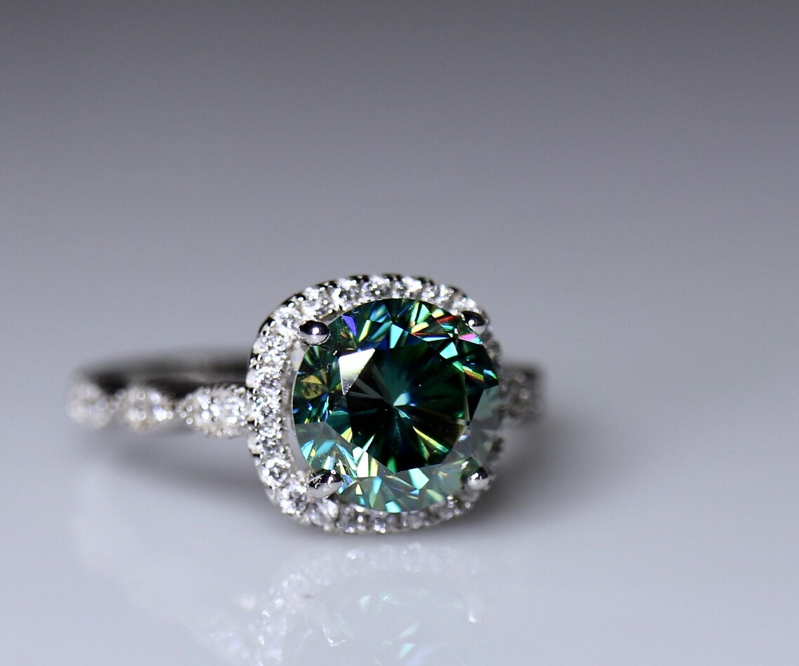 Blue moissanite ring bridal ring 925 silver wedding ring | Etsy