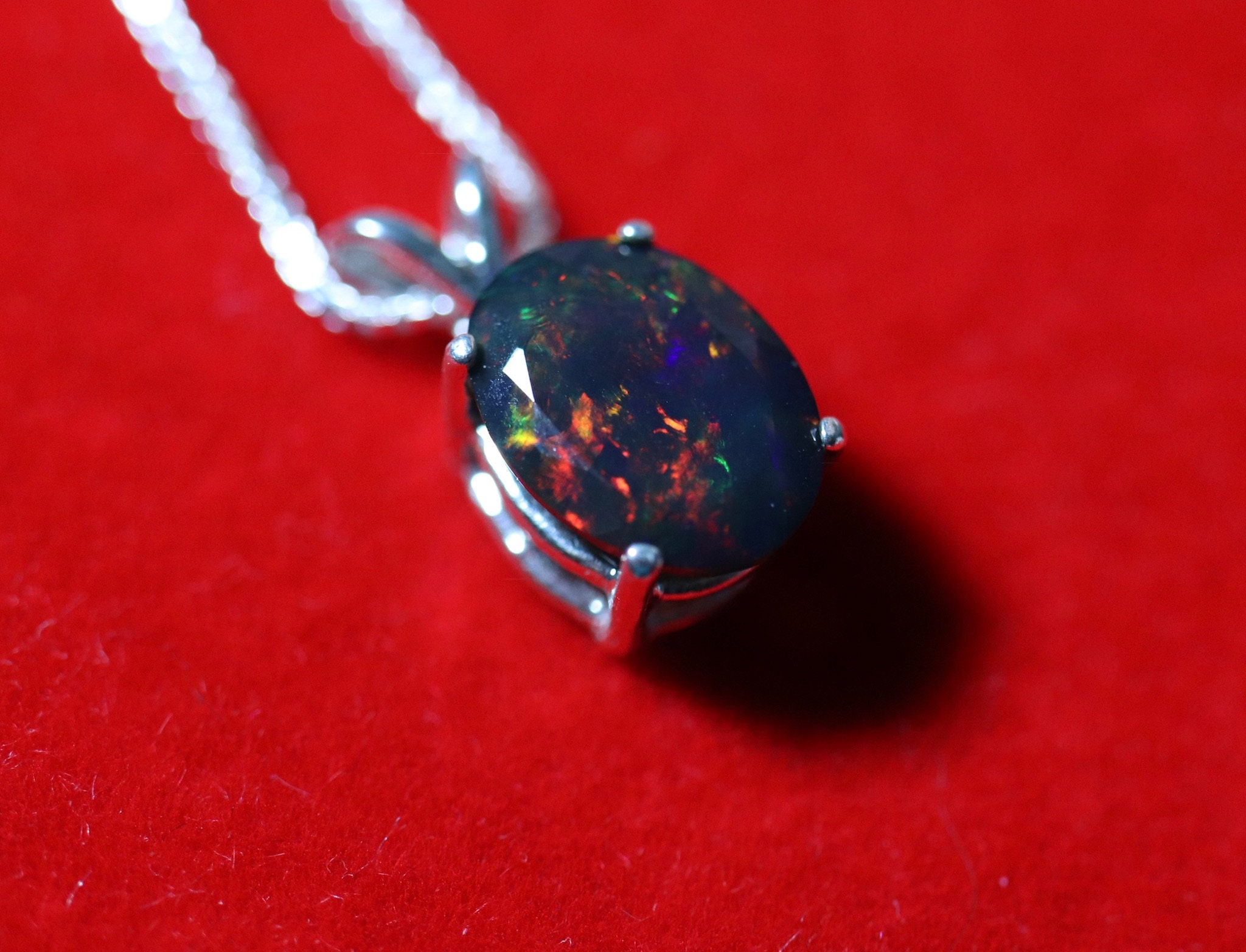 Black opal necklace, genuine black opal, fire opal pendant, pin fire ...