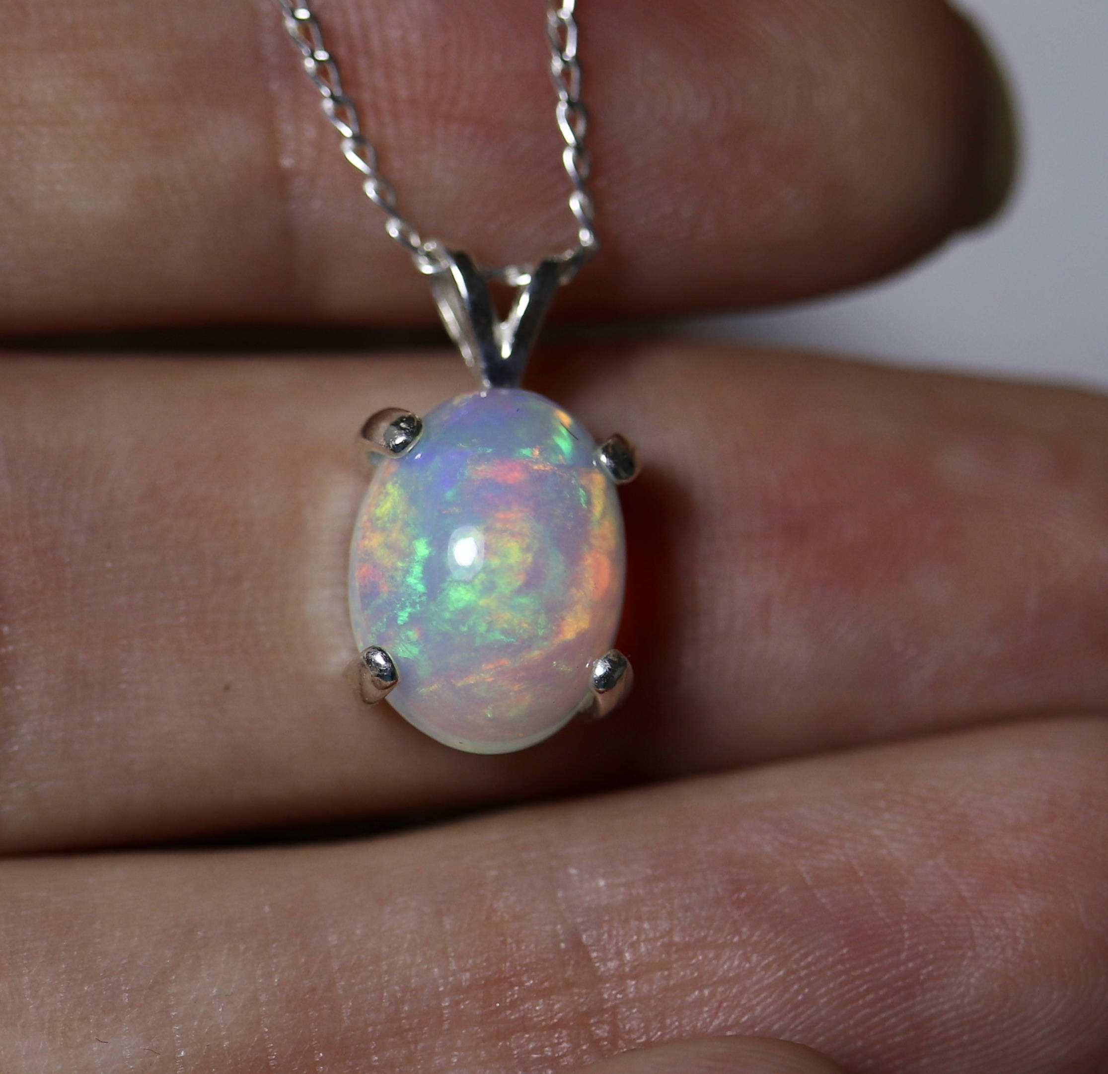 Rainbow opal pendant, fire opal necklace, silver opal jewelry, rainbow