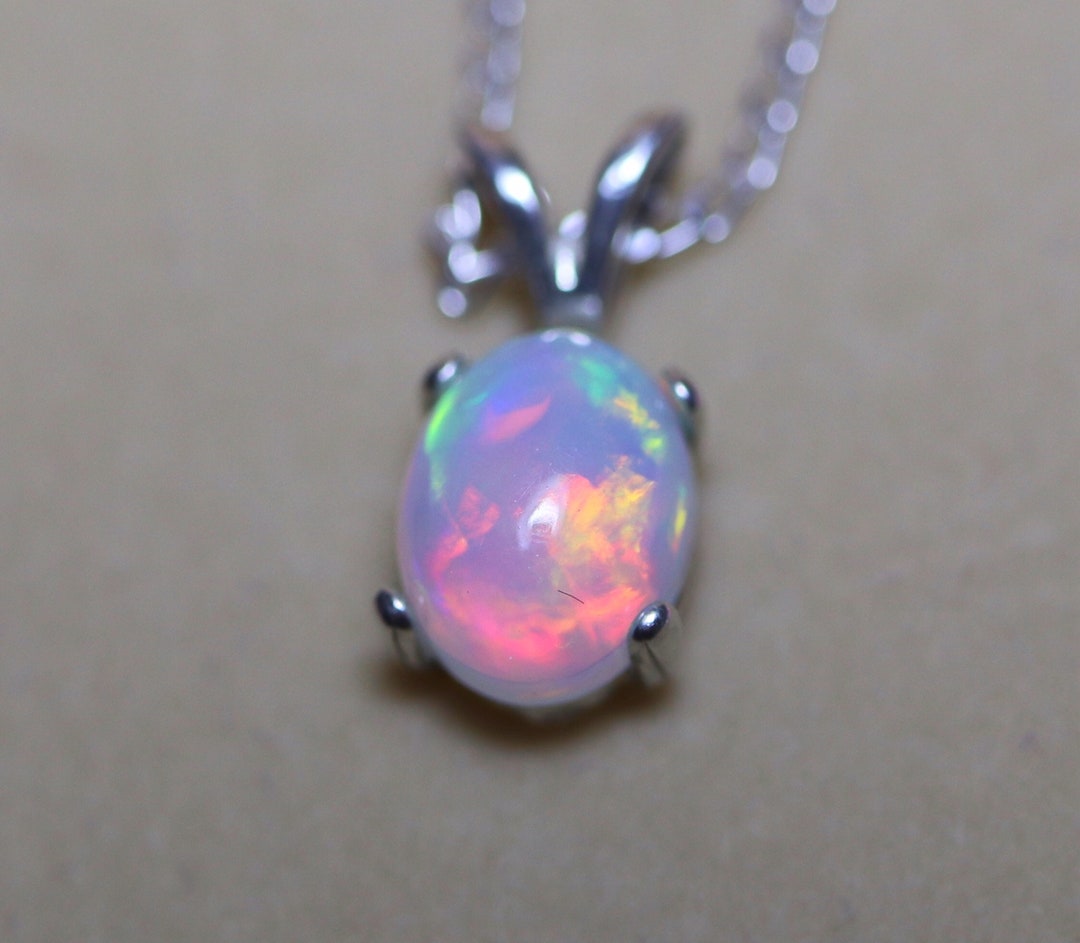 White Opal Necklace, Fire Opal Pendant, Anniversary Gift, Opal Jewelry ...