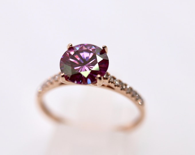 14k Rose Gold Engagement Ring Set with a Purple Moissanite Stone and a Half eternity wedding band/Moissanite Ring Set/Purple stone ring/14k