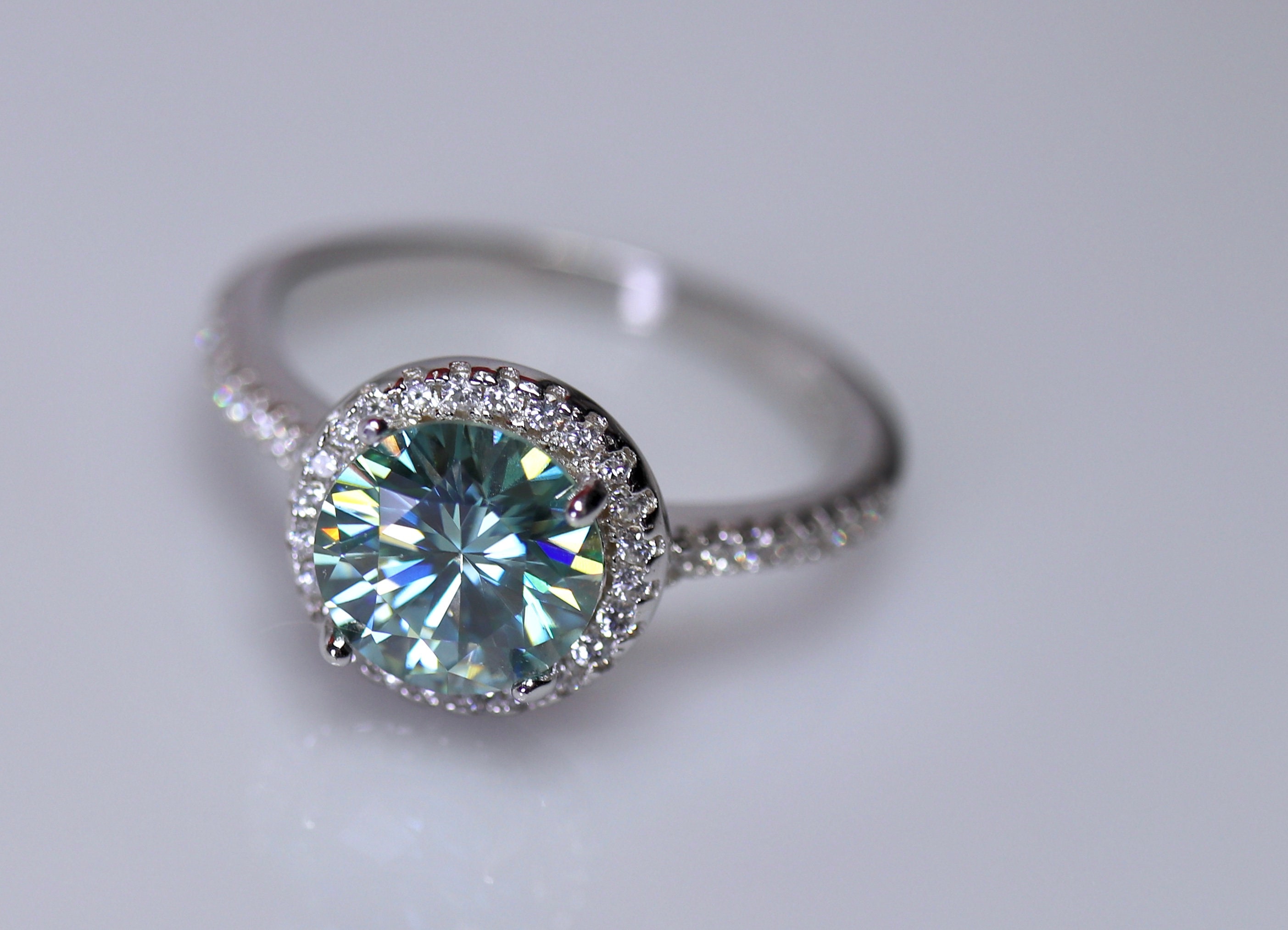 Blue moissanite set bridal ring set moissanite engagement | Etsy