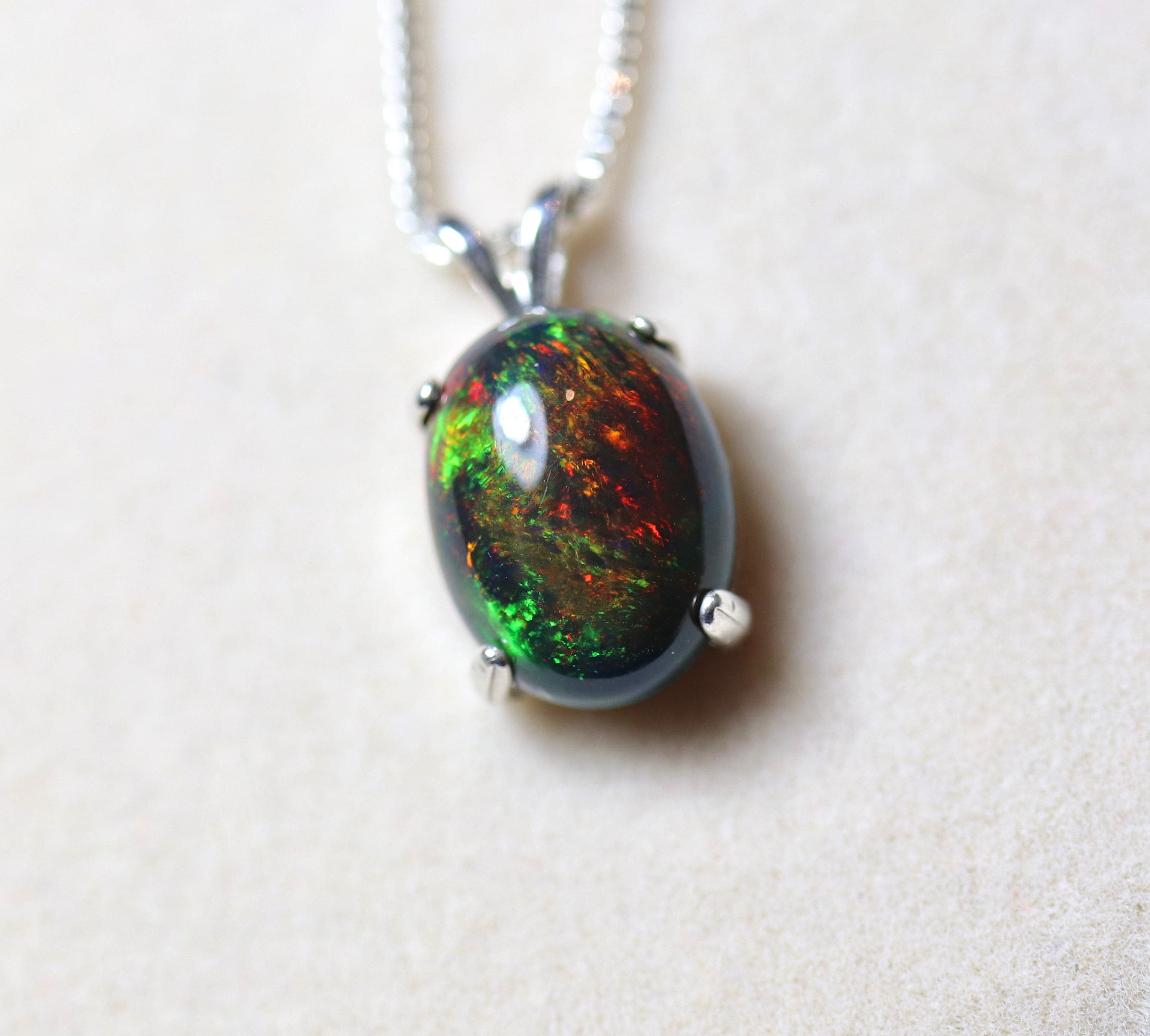 Natural black opal, black Opal necklace, fire opal, Opal necklace ...
