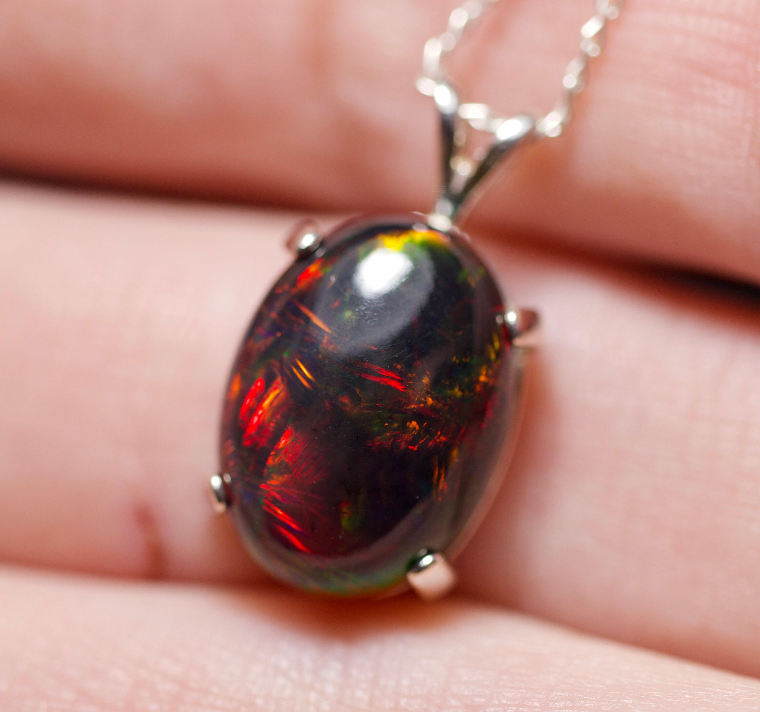 Large opal pendant, genuine fire opal, black opal necklace, graduation ...