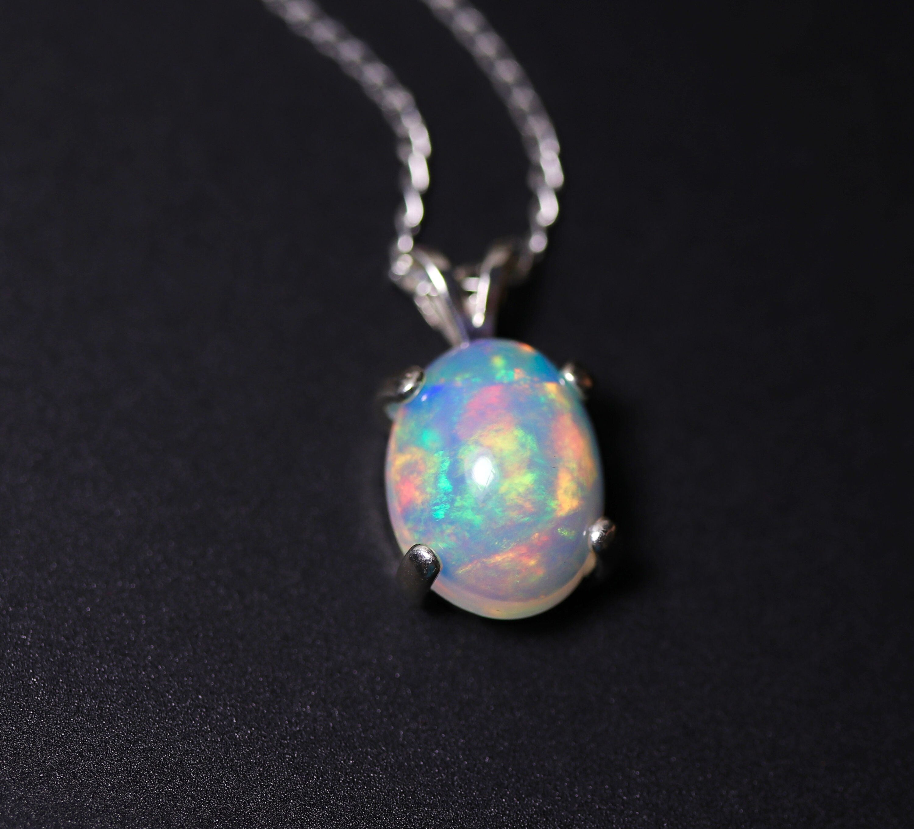 Rainbow opal pendant, fire opal necklace, silver opal jewelry, rainbow