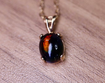 Genuine black opal pendant necklace, Authentic Opal Jewelry- October Birthstone, Opal Gift for wife,last minute jewelry gifts