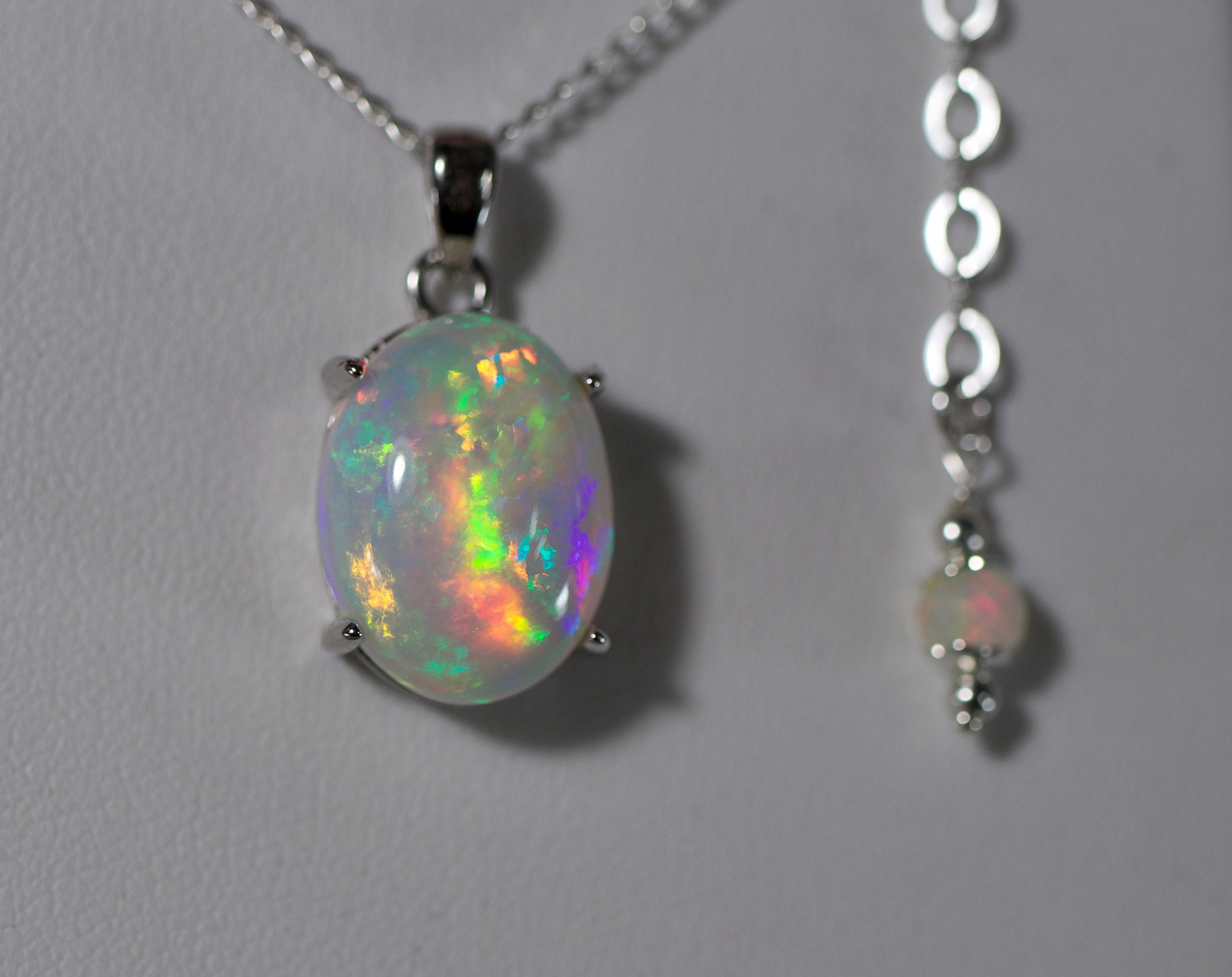 Large opal pendant, fire opal necklace, white opal, silver opal pendant ...