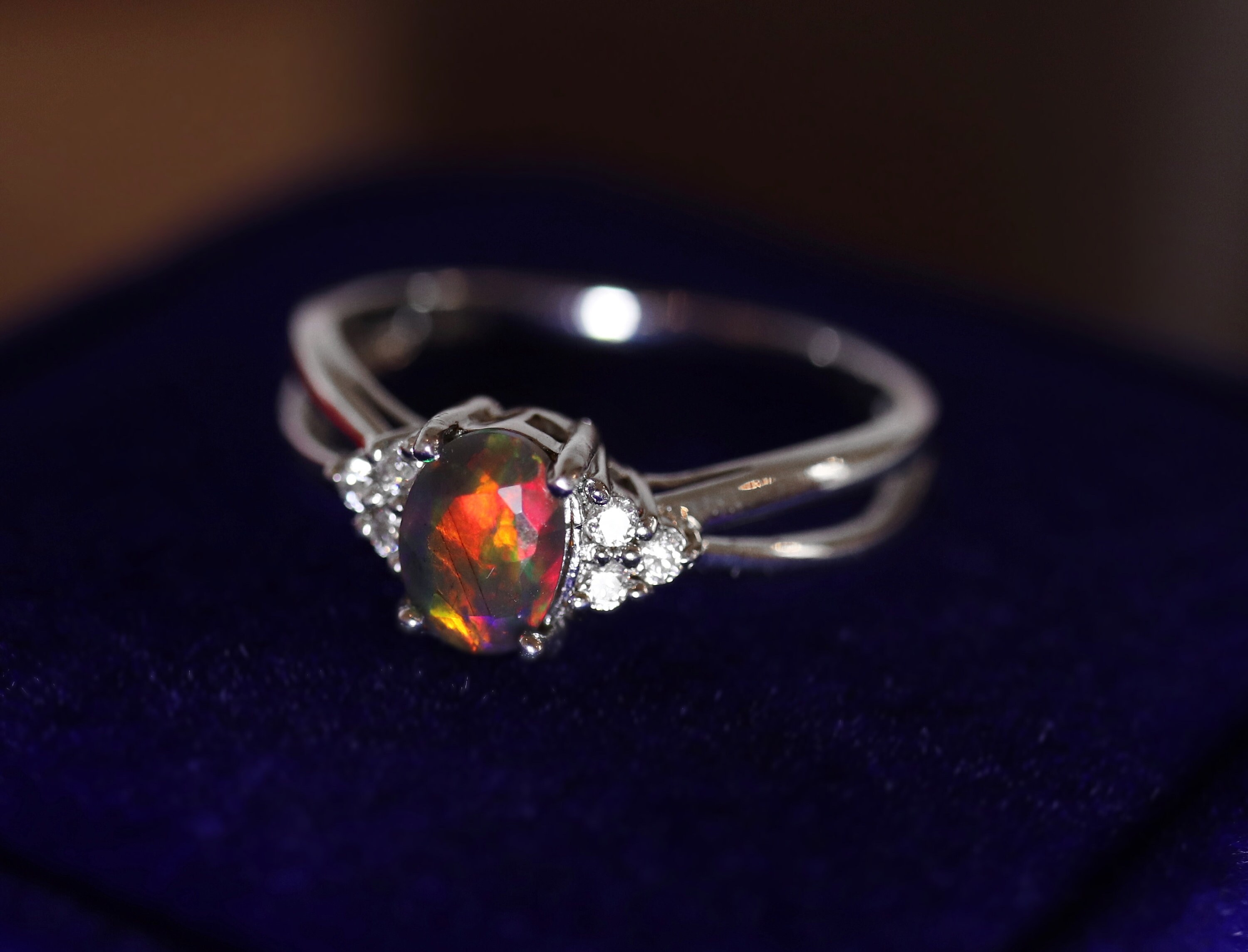 Dainty opal engagement ring, fire opal ring, black opal rings, genuine