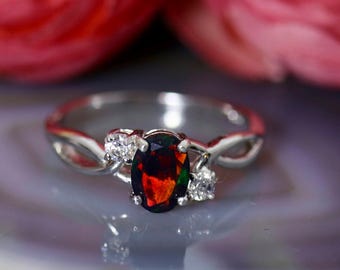 Dainty Black Fire Opal Ring Handmade with Silver unique promise ring setting/diamond and opal ring/fire opal ring/opal jewelry set/fire opal