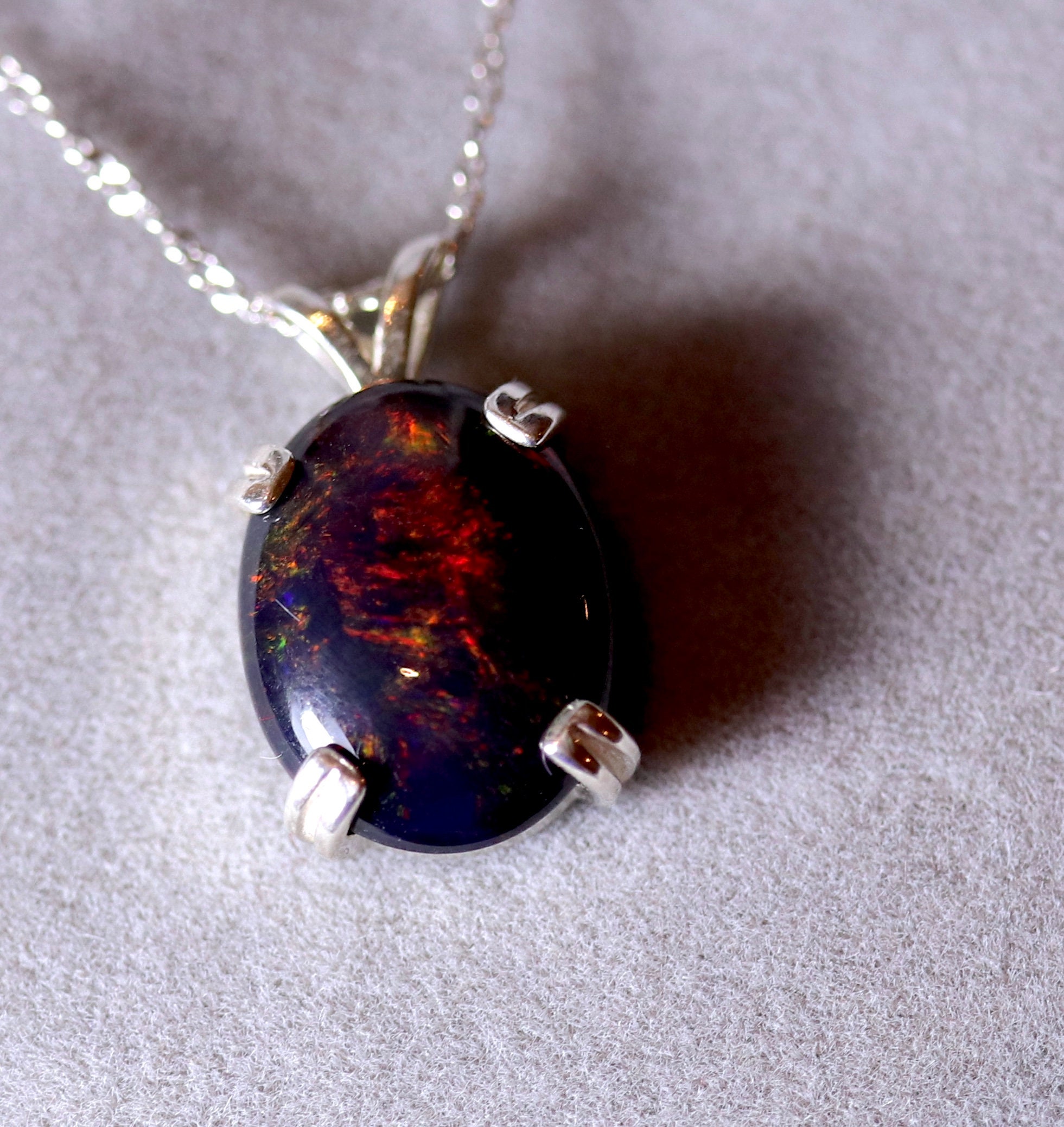 Black Fire Opal Necklace Pendant Natural