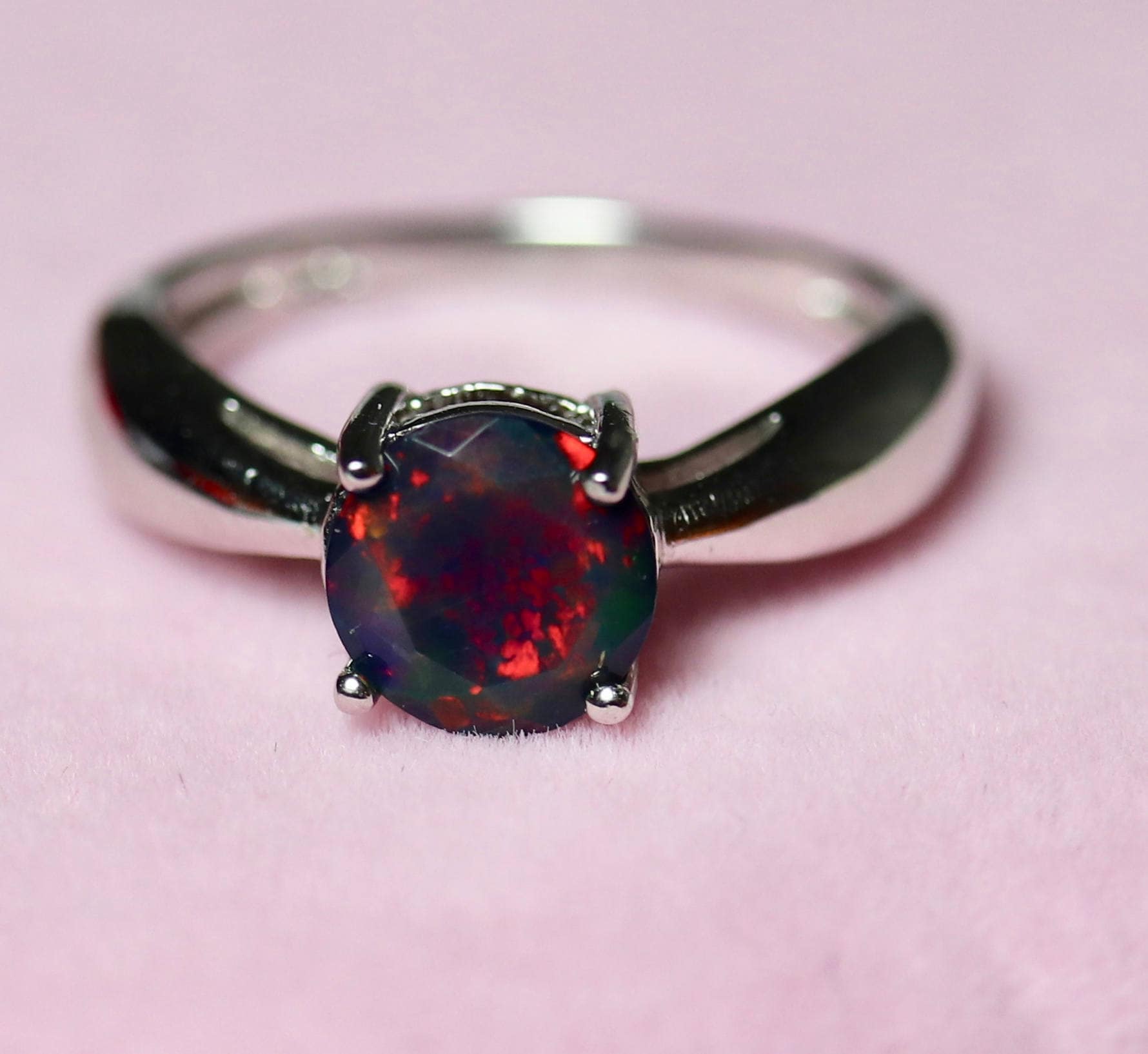 Natural black opal, black opal ring, classic silver ring, opal promise