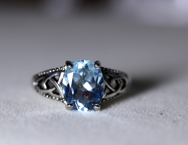 topaz Jewelry November birthstone celtic topaz ring gift for her Vintage silver ring Topaz silver ring blue topaz ring for women,