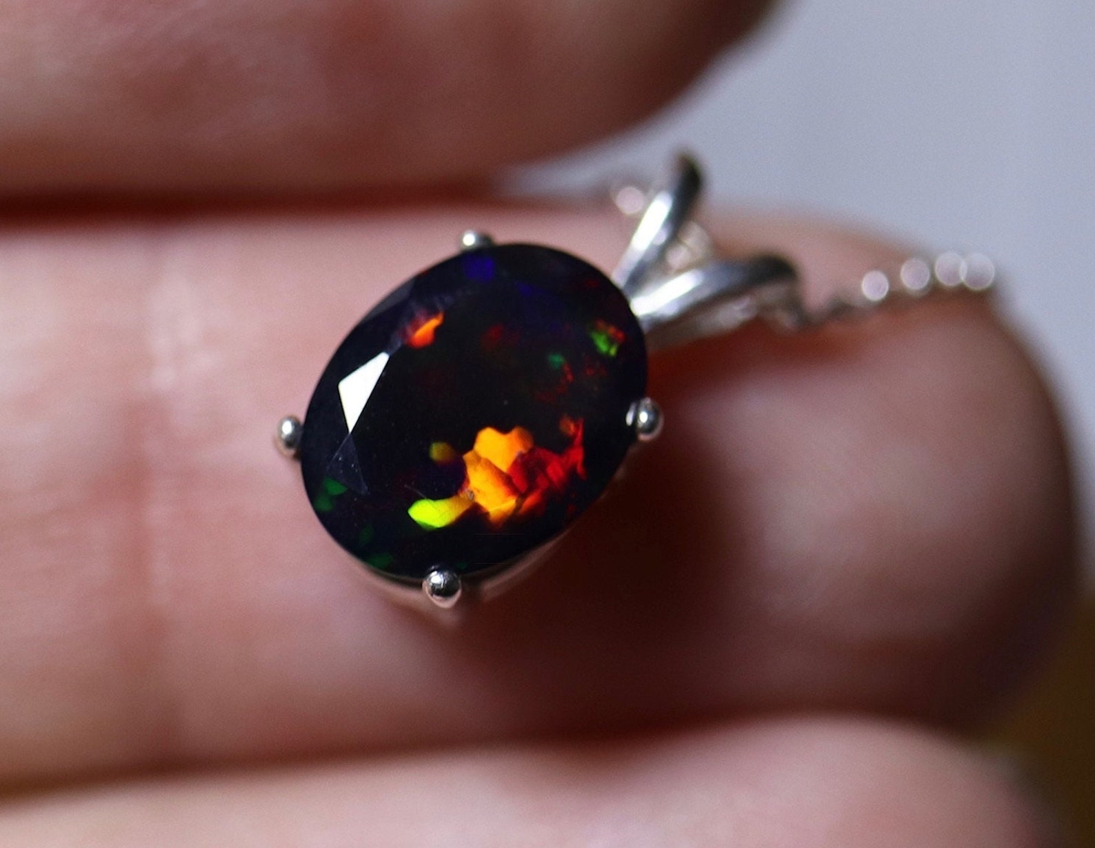 Black Opal Pendant Natural Fire Opal Black Opal Necklace - Etsy