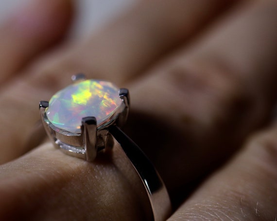 Rainbow Opal Ring Natural Fire Opal Glowing Rainbow Opal Etsy