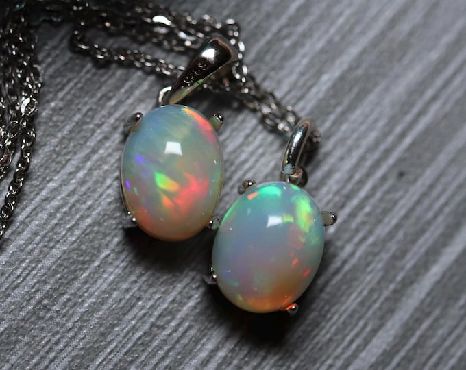 White opal necklace, fire opal pendant, anniversary gift, opal jewelry, natural fire opal, classic opal necklace, gift for her, opal pendant