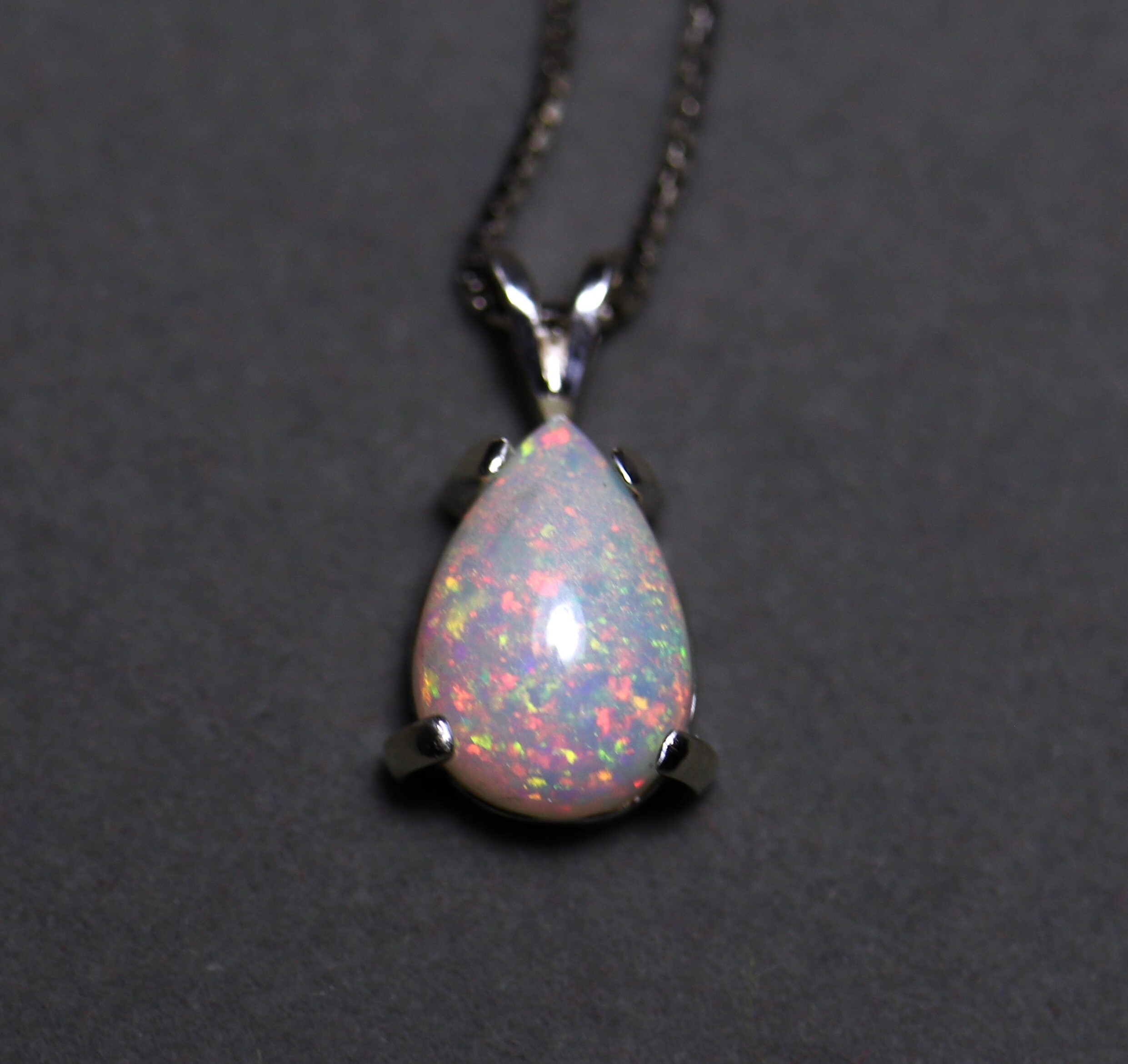 Pin fire opal necklace, fire opal pendant, white natural opal, pear ...