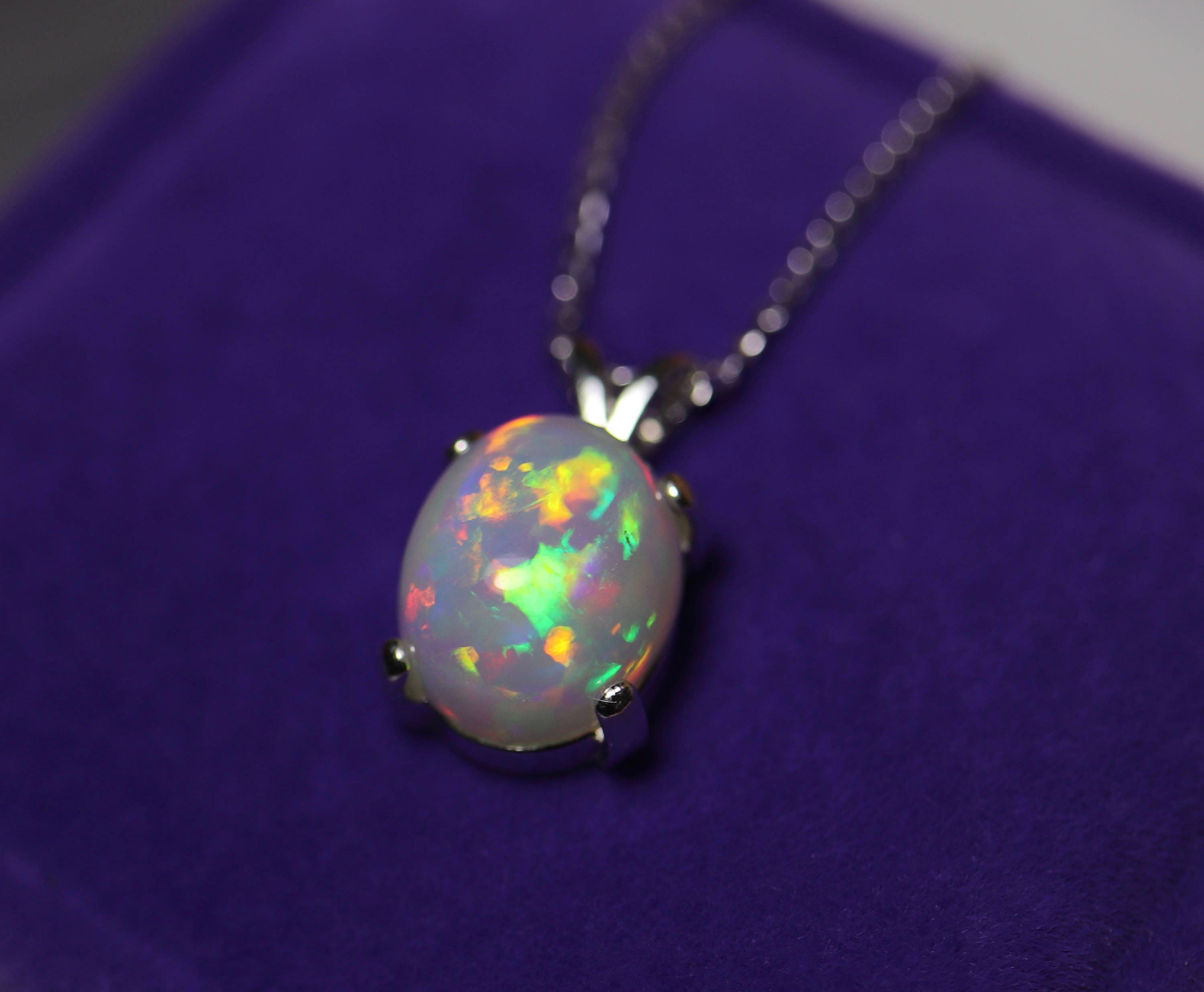 RARE quality grade large natural opal pendant, AAAA rainbow glowing ...