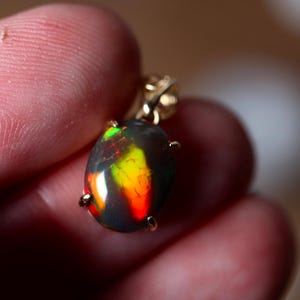 Gold Opal Necklace handmade with Natural Black Fire Opal Gemstone in 14k Gold/Ethiopian Opal Necklace/Dainty Gold Opal Necklace/Fire opal