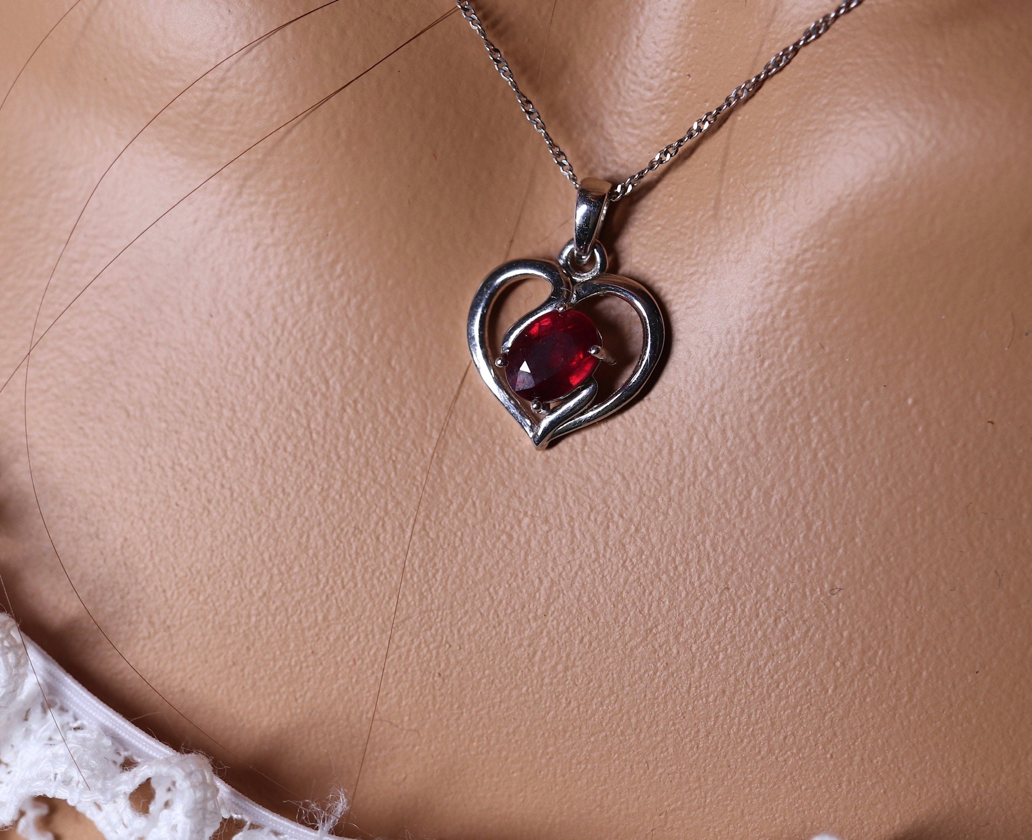 Genuine ruby pendant, Heart-shaped ruby, one of a kind design, romantic