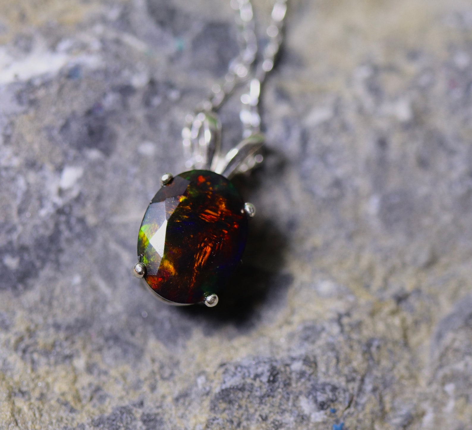 Black Opal Necklace Genuine Black Opal Fire Opal Pendant | Etsy