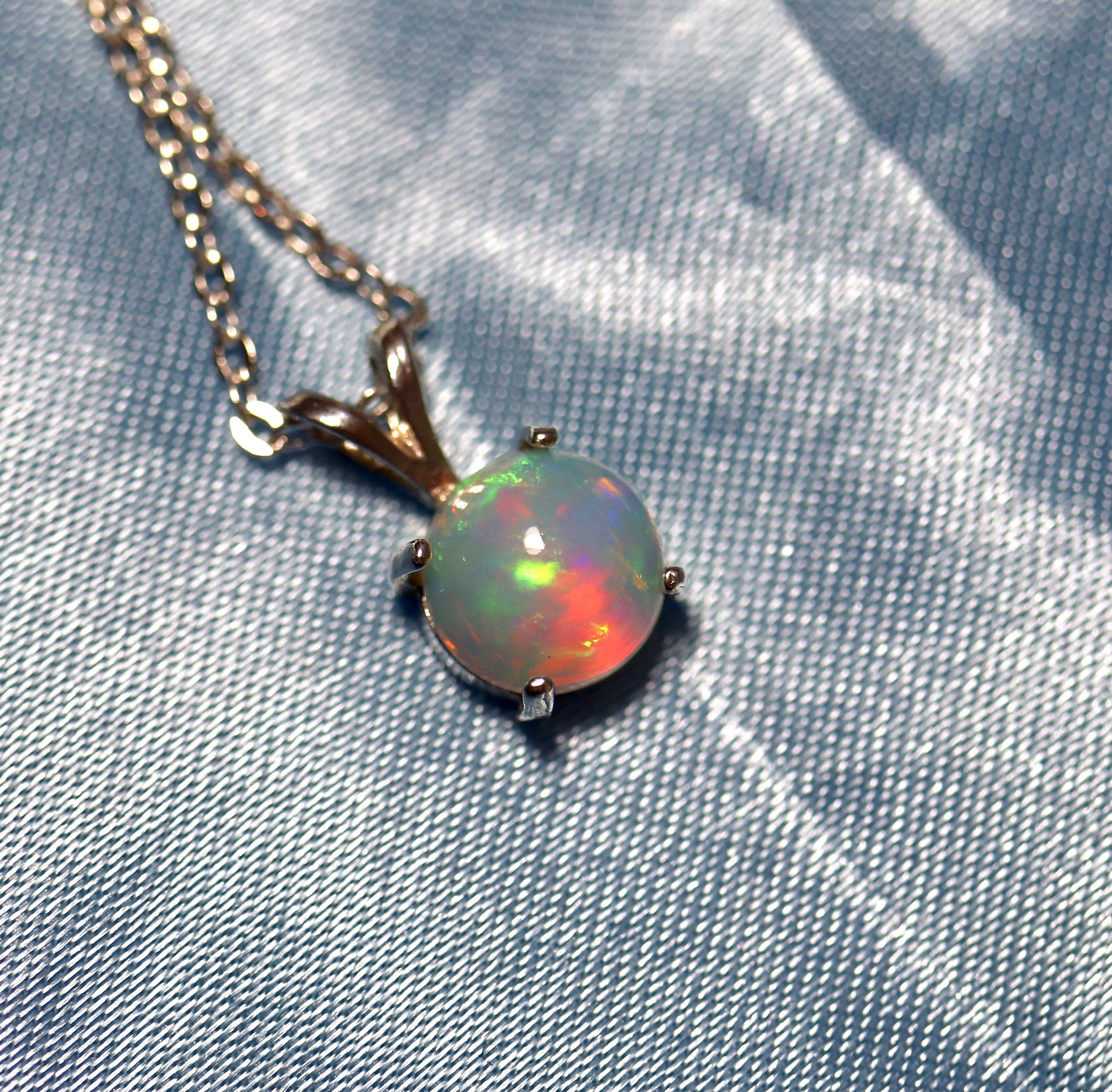 Blue And Rainbow Fire Opal Pendant Necklace Genuine Blue And Rainbow Fire Opal Pendant Necklace Genuine Silver Solid Natural