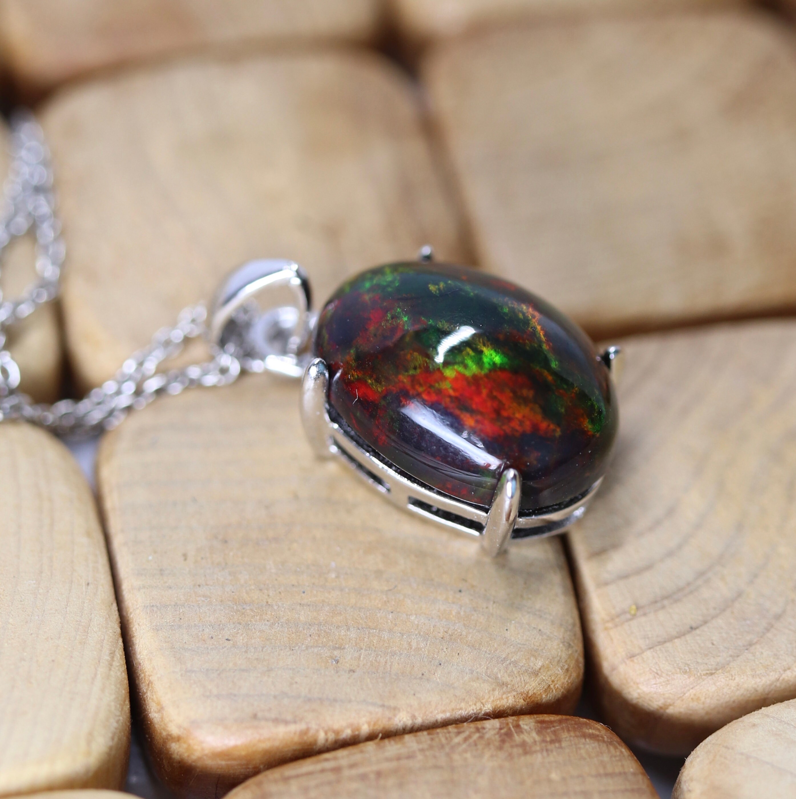 Black opal cabochon, gemstone pendant, unique fire opal, natural black