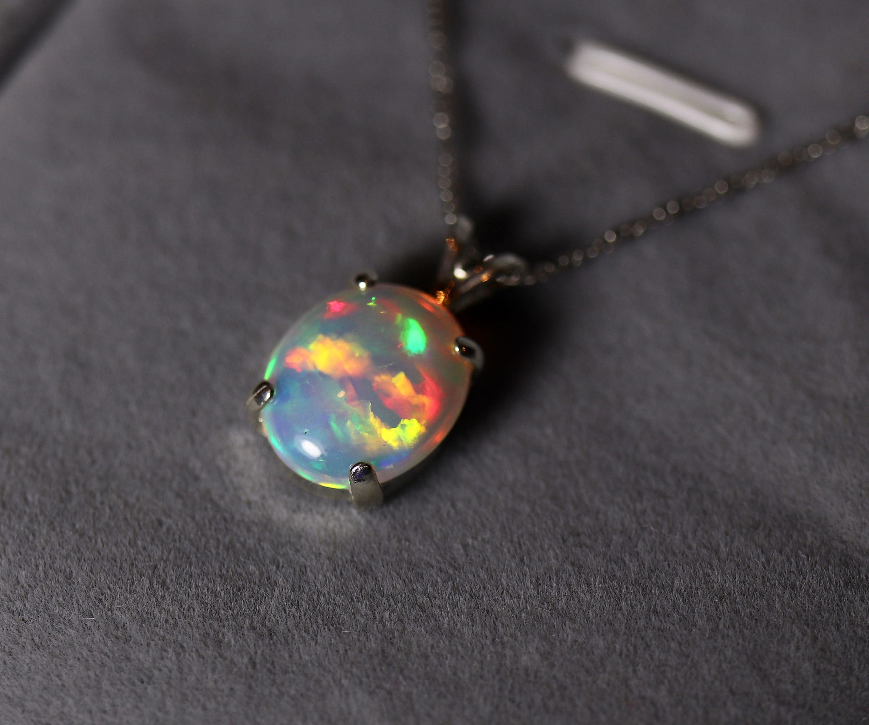 Rainbow opal pendant, opal necklace, gold opal necklace, large opal ...