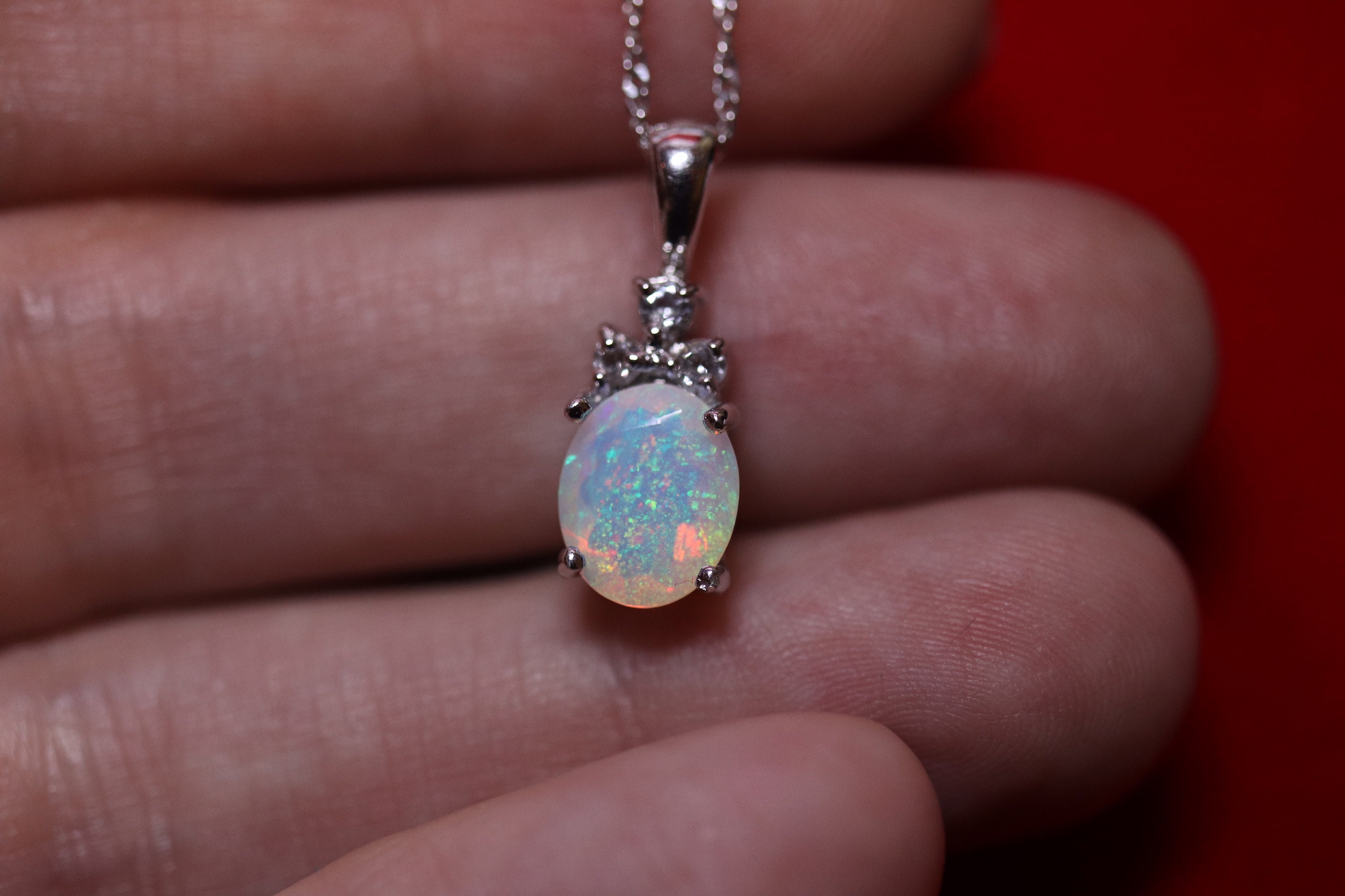 Fire opal necklace, 925 sterling silver, fire opal necklace, opal