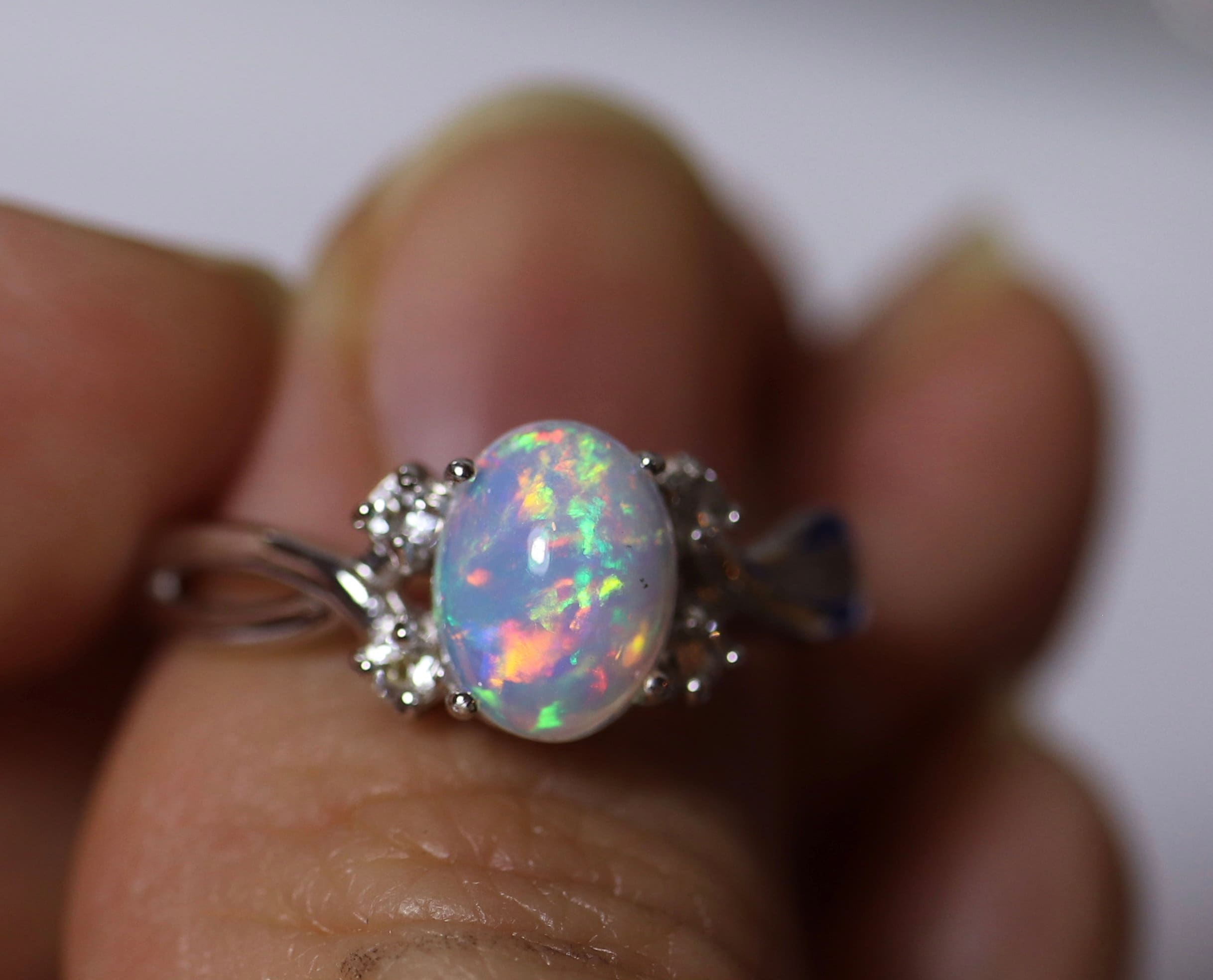 Wonderful glimmering fire opal, unique color palette, dainty opal ring ...