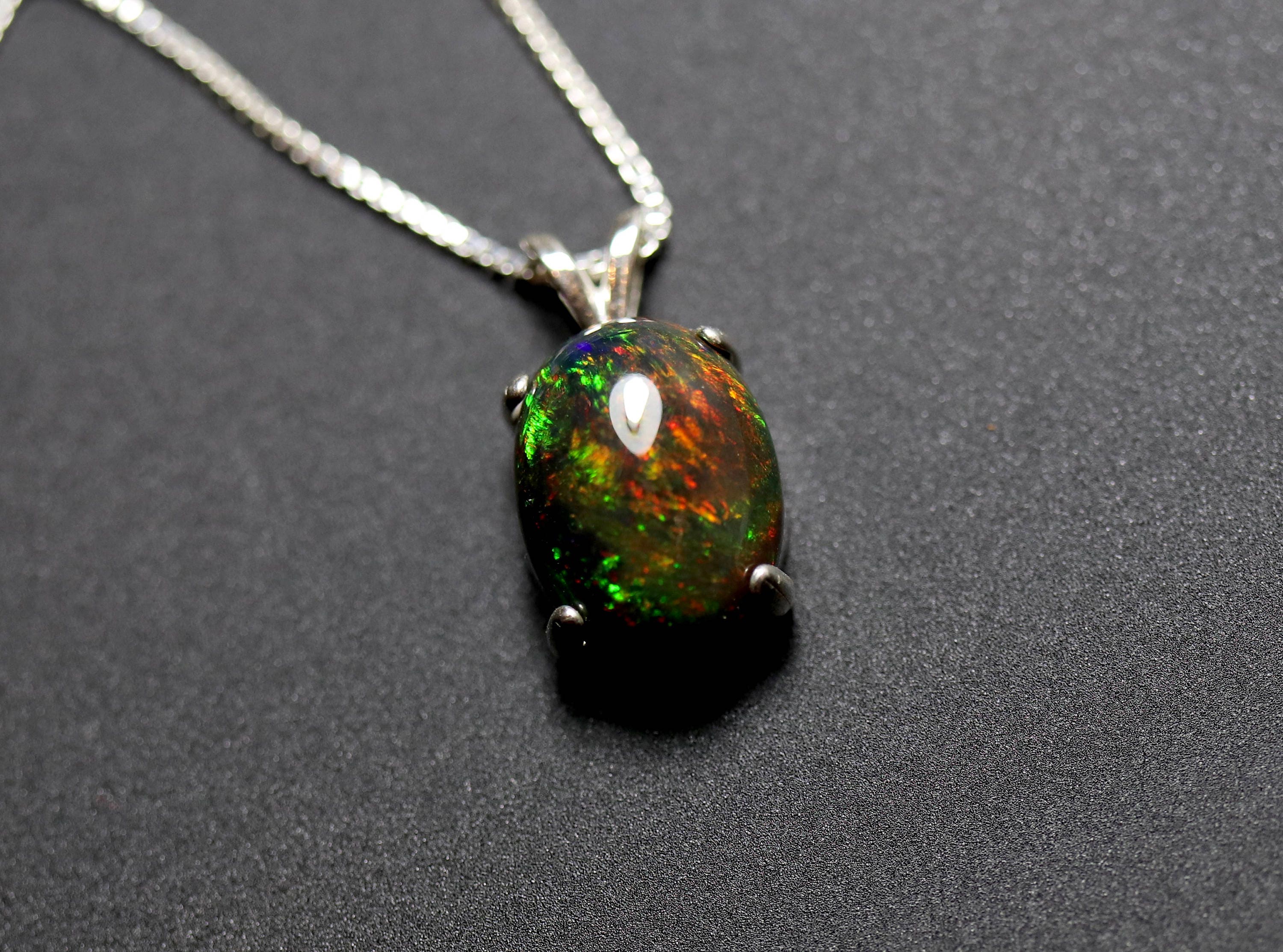 Natural black opal, black Opal necklace, fire opal, Opal necklace ...