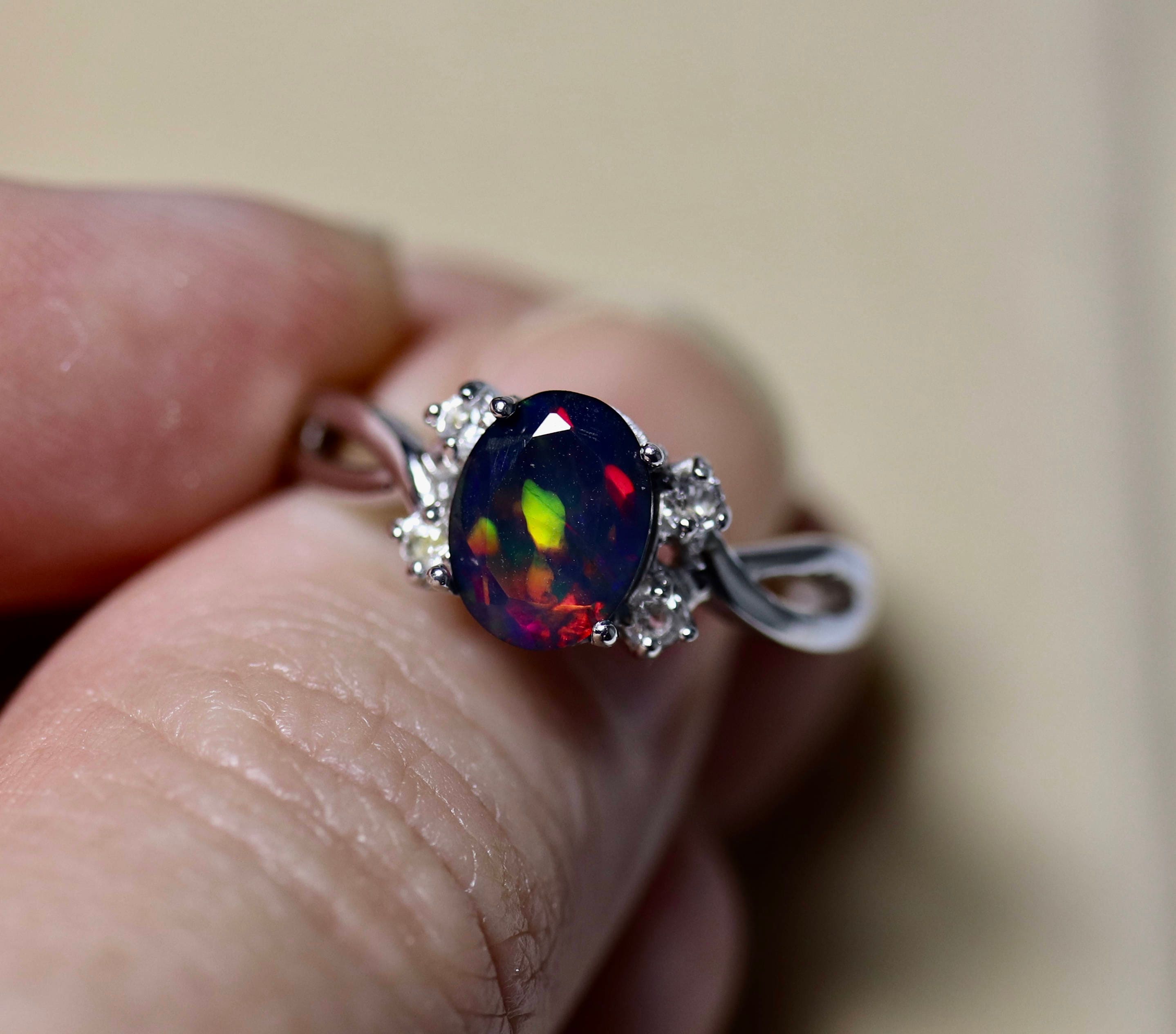 Black opal engagement ring - railmoli