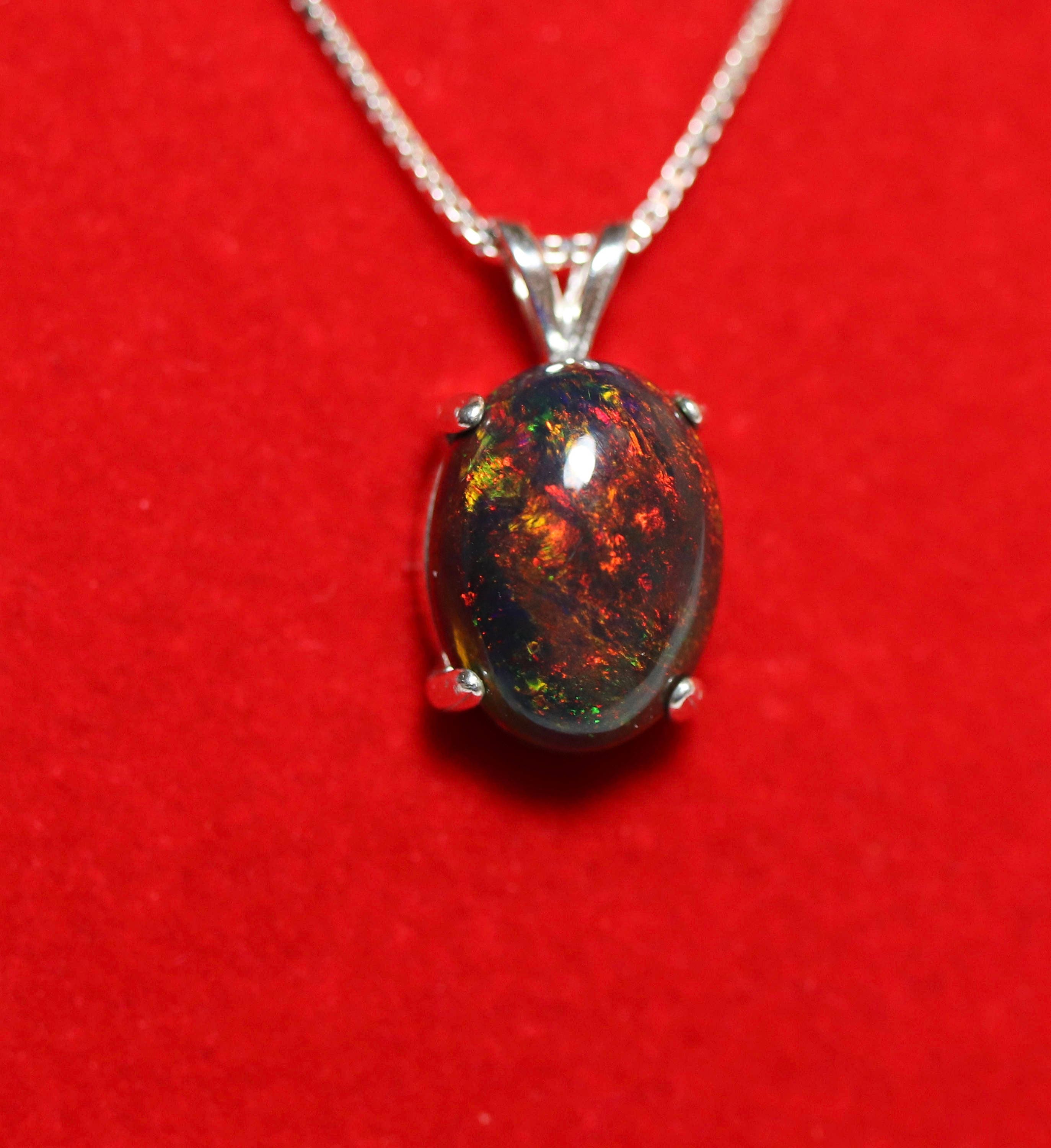 Natural black opal, black Opal necklace, fire opal, Opal necklace ...