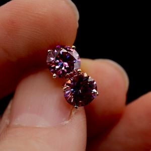 Gold Moissanite Earrings in 14k Solid Yellow Gold/Purple 1ct Certified Moissanite VVS/Bridesmaid Jewelry, Bridal Earrings, 14k Gold Studs