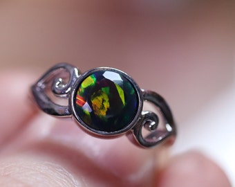 Unique design ring, black opal ring, fire opal jewelry, silver opal ring, red fire opal, gemstone ring, opal jewelry set, white gold plated