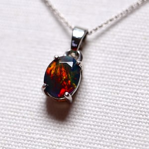 Black opal pendant, natural fire opal, black opal necklace, opal jewelry, genuine black opal, October birthstone, gift for her, fire opal