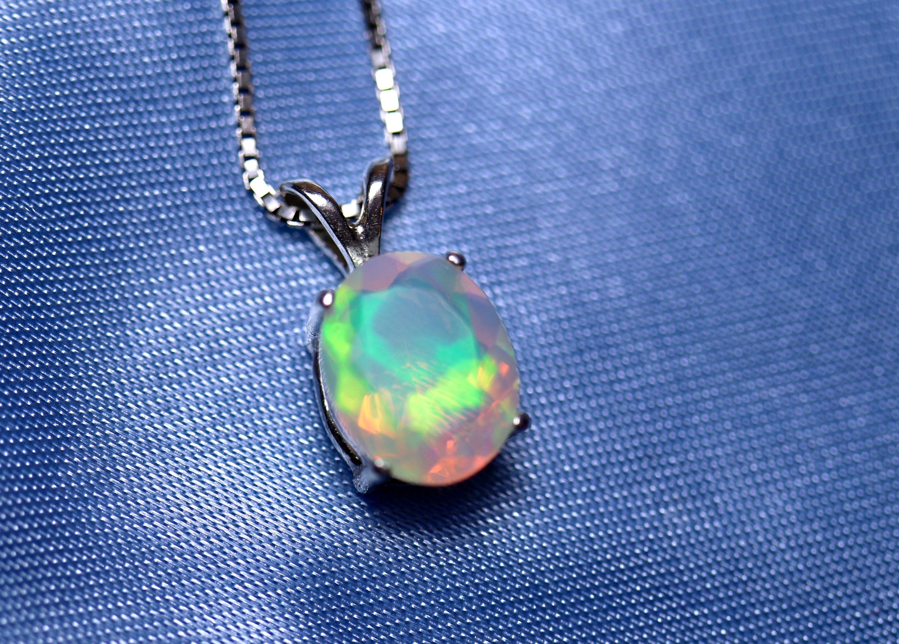 Natural opal pendant, rainbow opal necklace, genuine fire opal, glowing