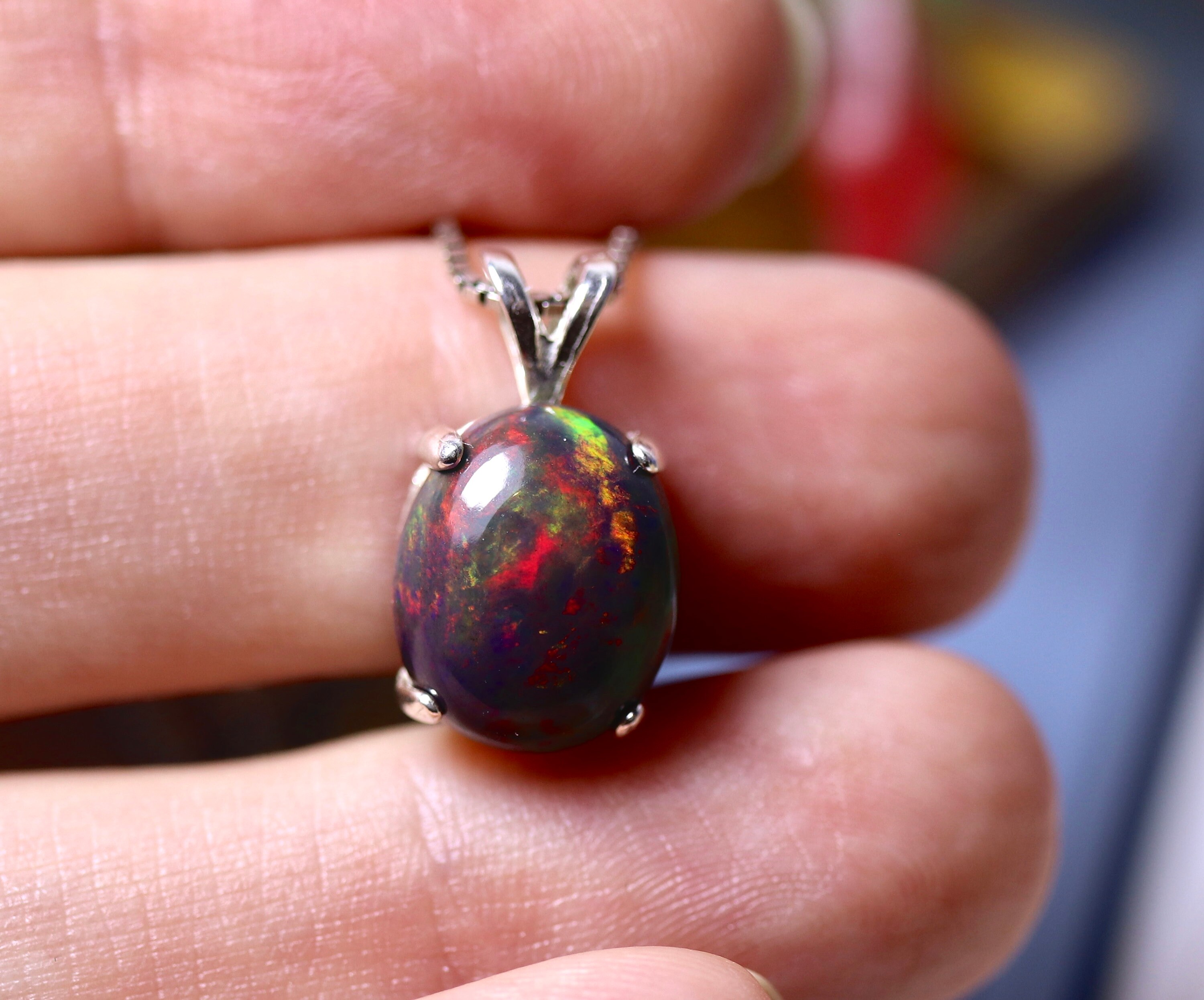 Natural black opal, black fire opal necklace, black opal pendant ...