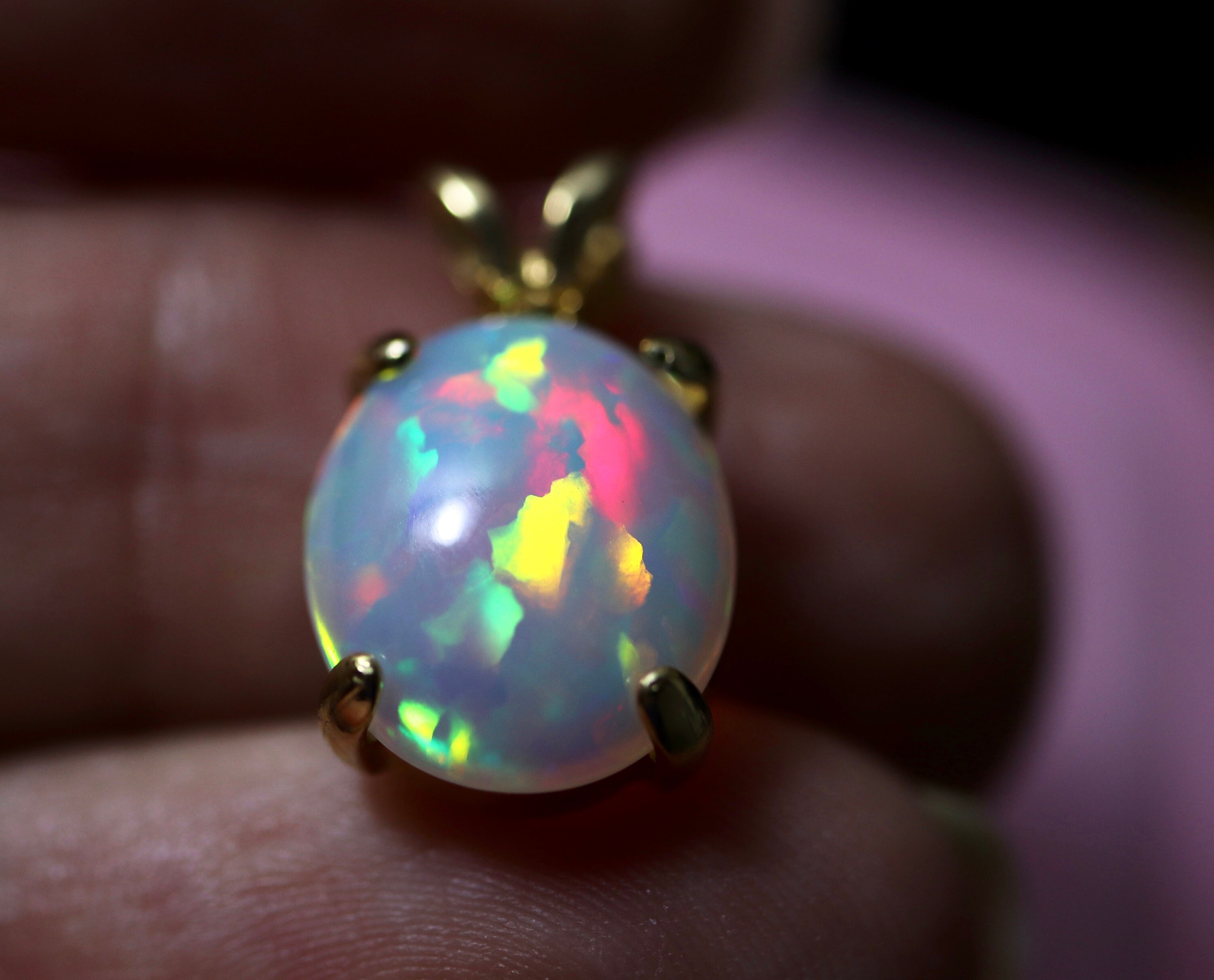 Rainbow opal pendant, opal necklace, gold opal necklace, large opal