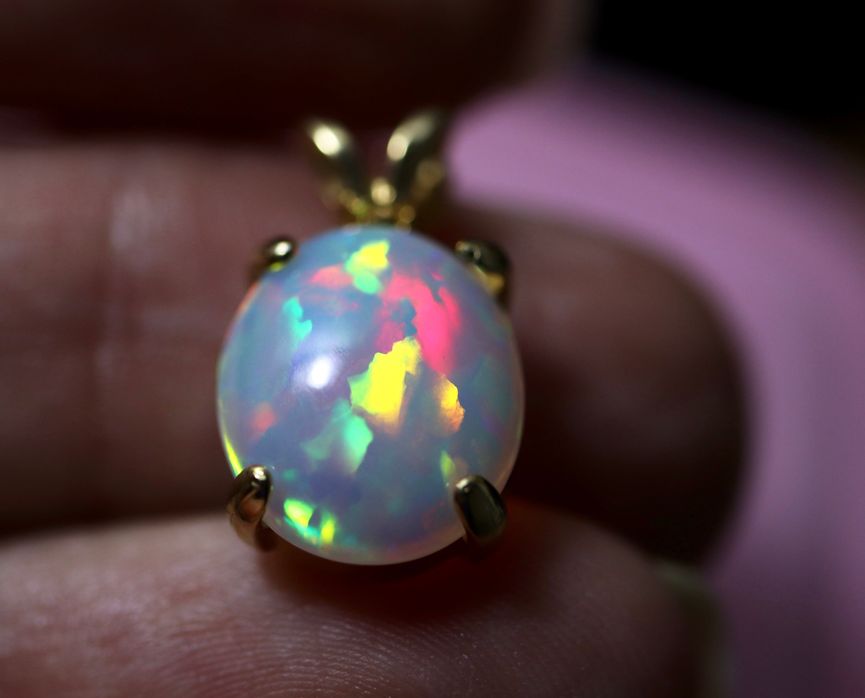 Rainbow opal pendant, opal necklace, gold opal necklace, large opal ...