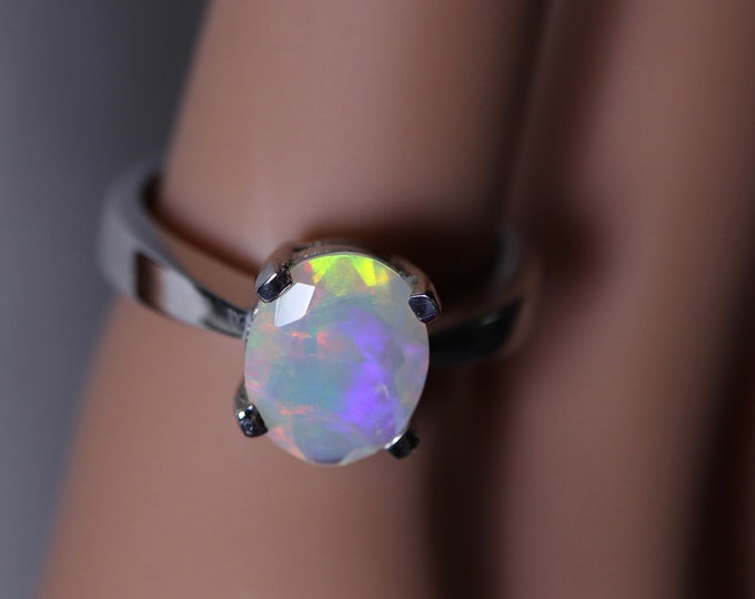 Rainbow opal ring, natural fire opal, glowing rainbow opal, gift for her, 925 sterling silver ring, opal jewelry set, fire opal rings