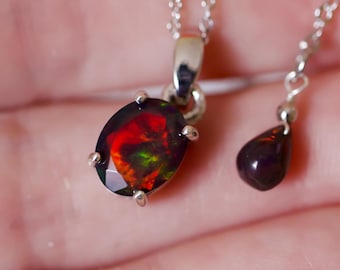 Black opal necklace, genuine black opal, dainty opal necklace, black fire opal, simple gold opal necklace/opal necklace silver/black opal