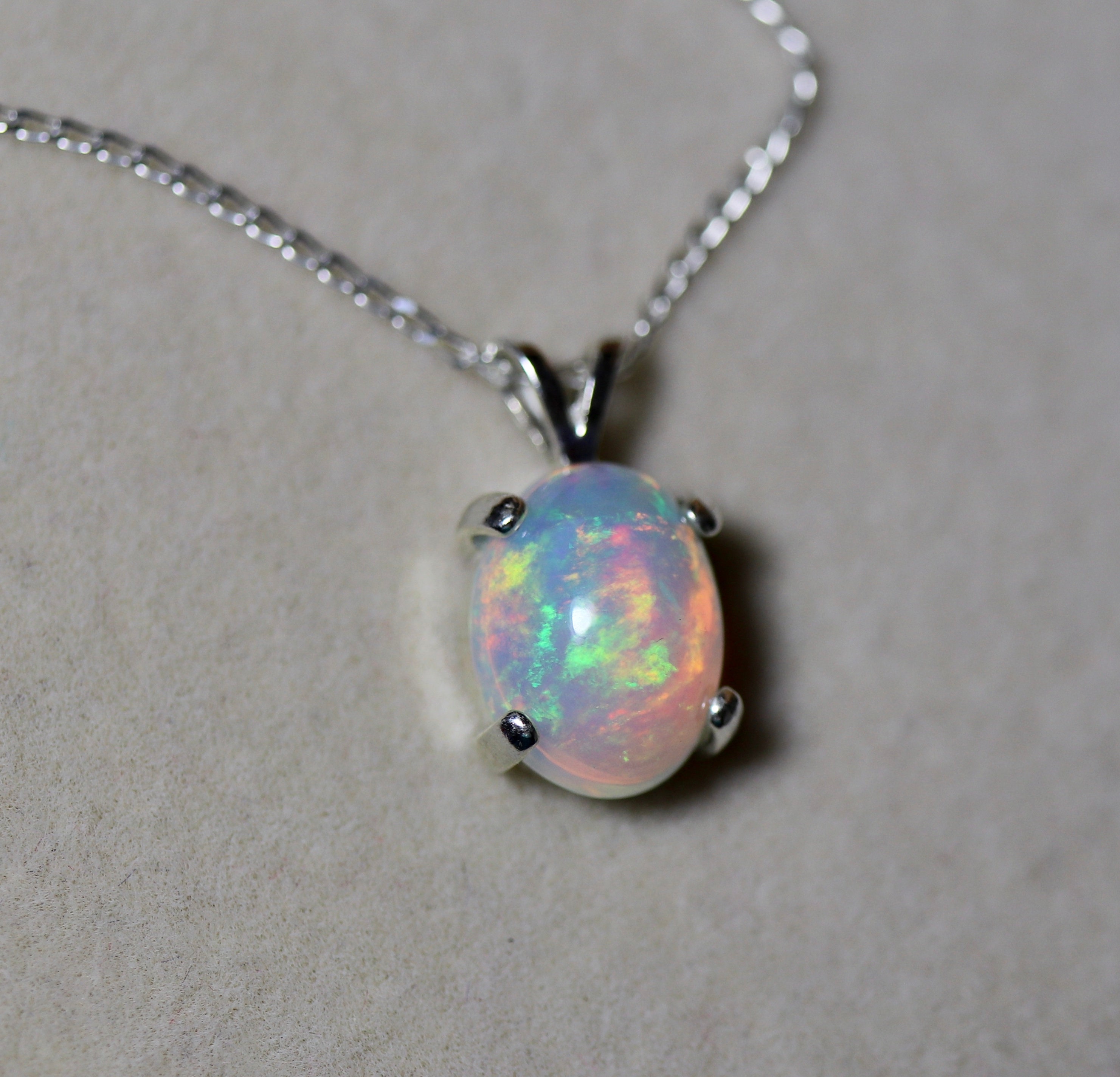 Rainbow opal pendant, fire opal necklace, silver opal jewelry, rainbow ...