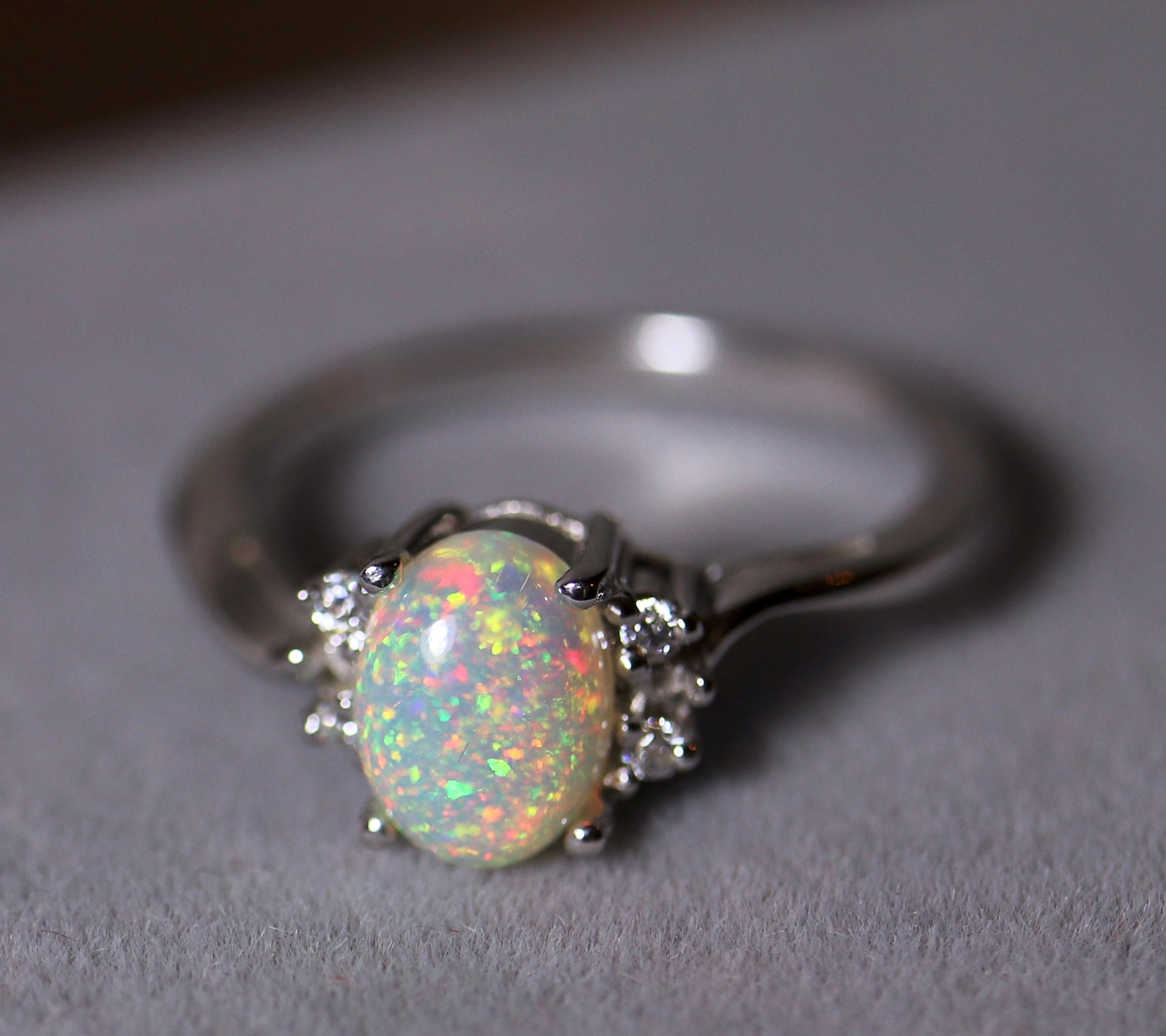 Rainbow opal ring, natural opal ring, opal engagement ring, dainty ring