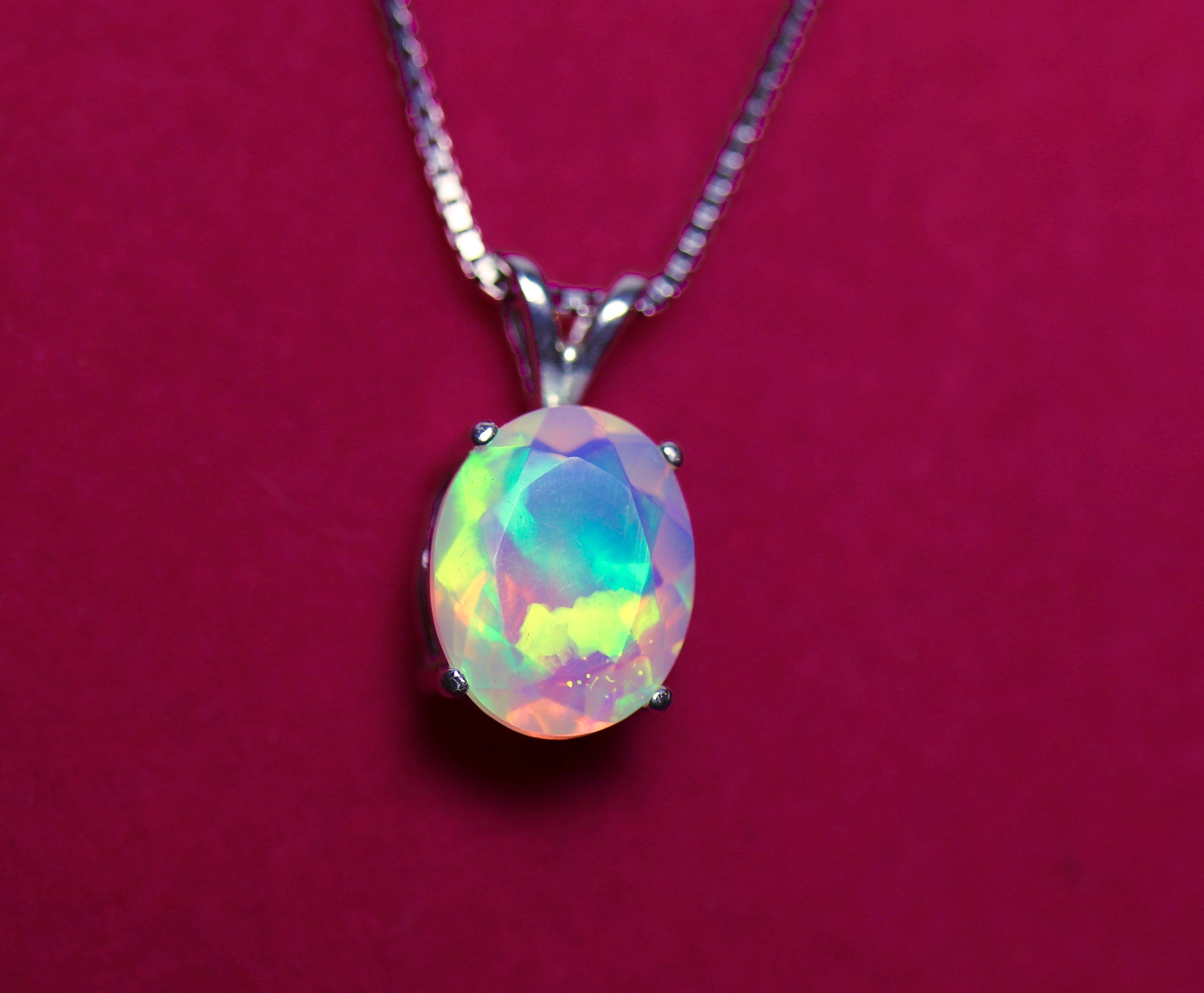 Natural opal pendant, rainbow opal necklace, genuine fire opal, glowing